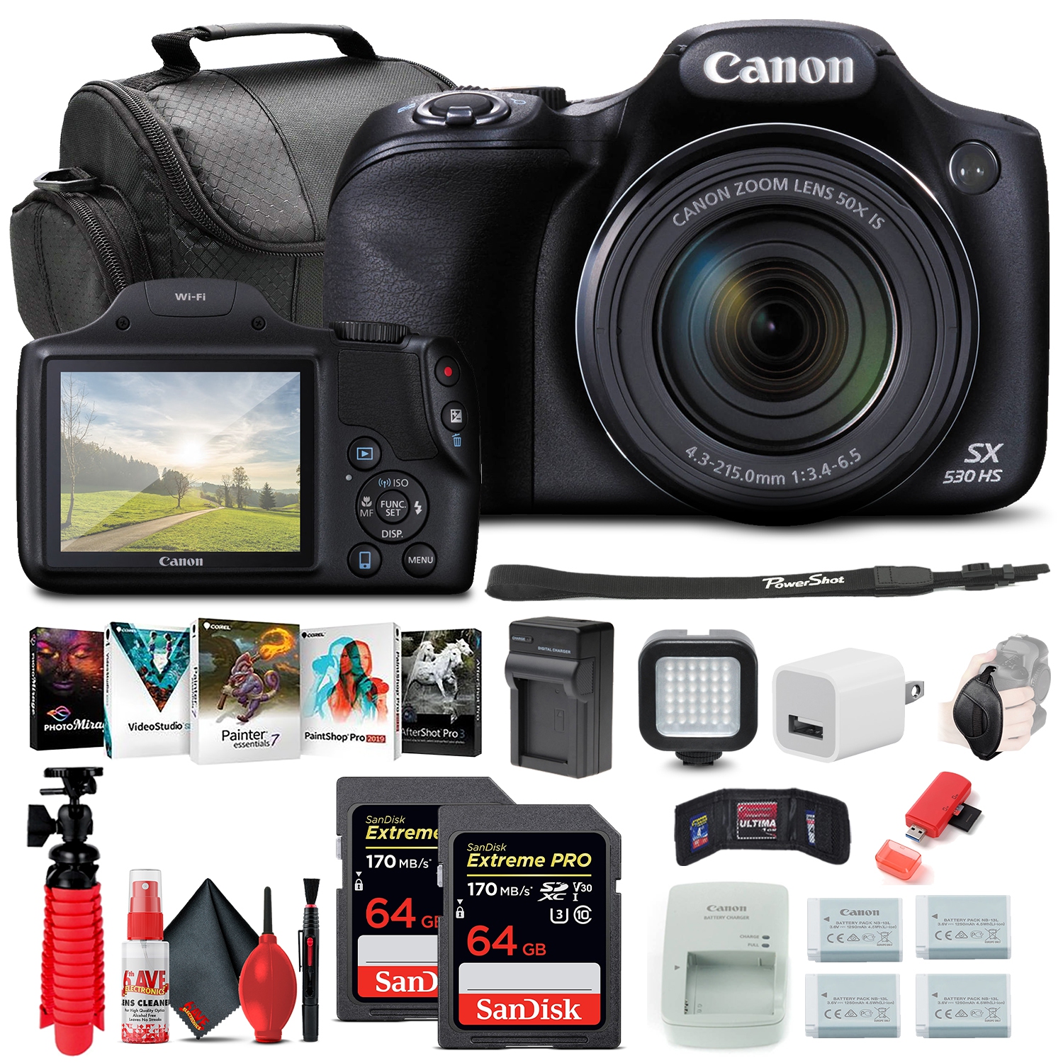 Canon PowerShot SX530 HS Digital Camera + 2 x 64GB Cards + More