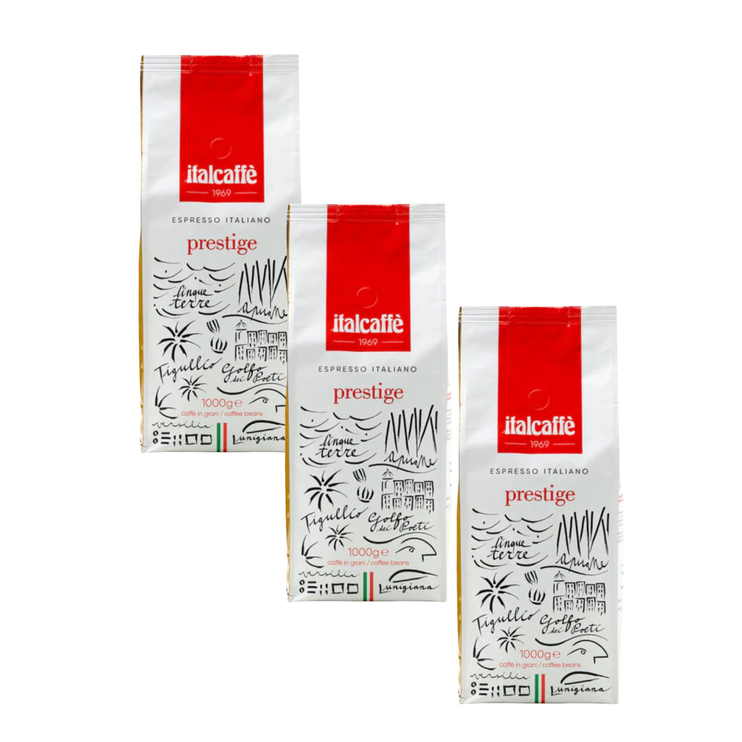 Haricots espresso Italcaffe Prestige – 3 x 1&nbsp;kg – Torréfaction italienne – Élégant, aromatique, corps moyen