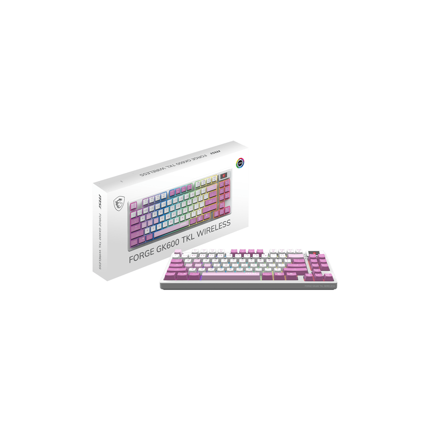 Clavier de jeu FORGE GK600 TKL W VIOLET US de MSI, touches mécaniques linéaires, design remplaçable à chaud, RVB