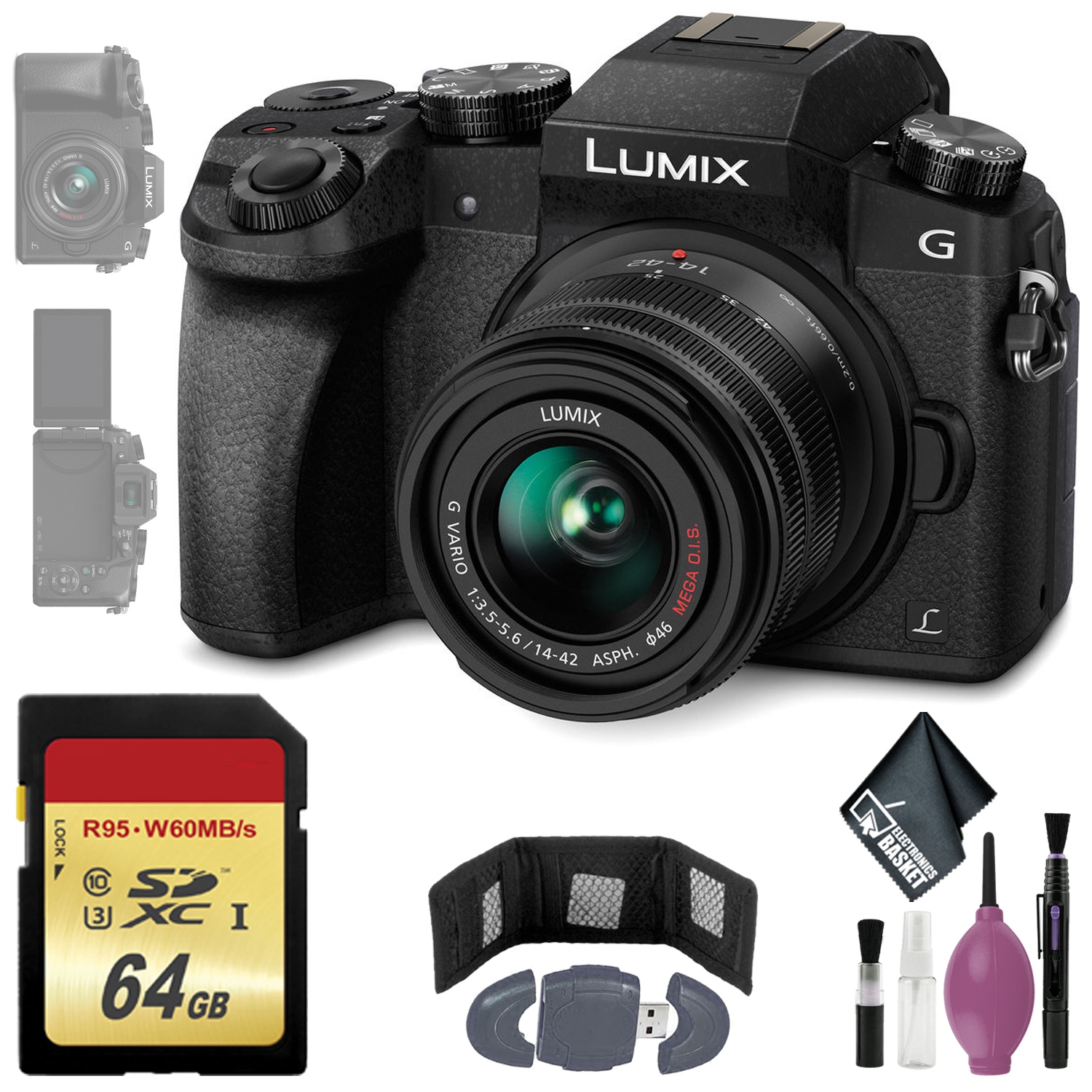 Appareil photo numérique sans miroir micro quatre tiers Lumix DMC-G7 de Panasonic avec objectif 14-42&nbsp;mm - 64&nbsp;Go - Portefeuille carte
