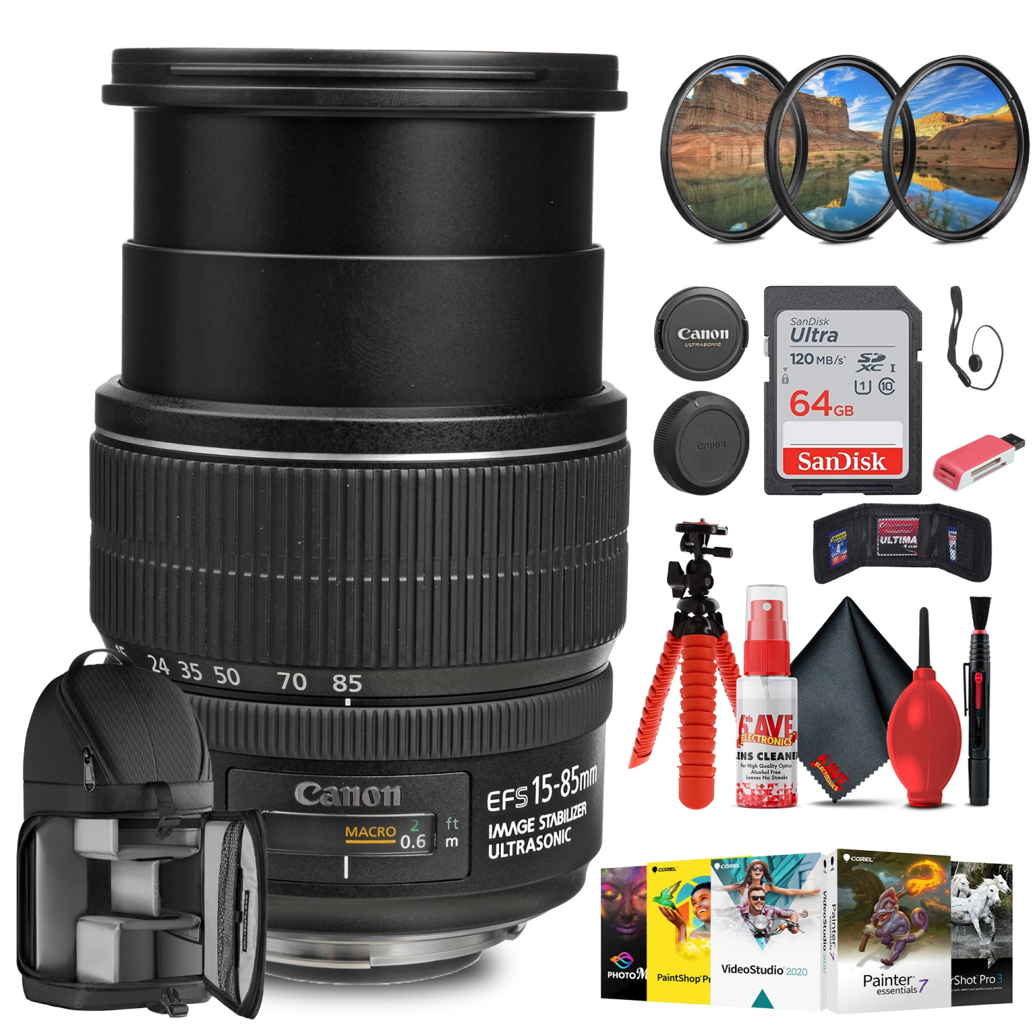 Canon EF-S 15-85mm f/3.5-5.6 IS USM Lens with 64GB Extreme Pro Card + More