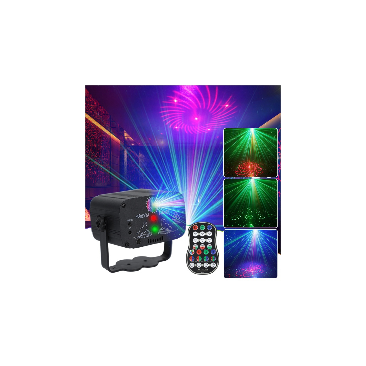 DJ Disco Stage Party Lights Télécommande Télécommande Télécommande Projecteur stroboscopique RVB laser commandé par la voix Décoration de Noël