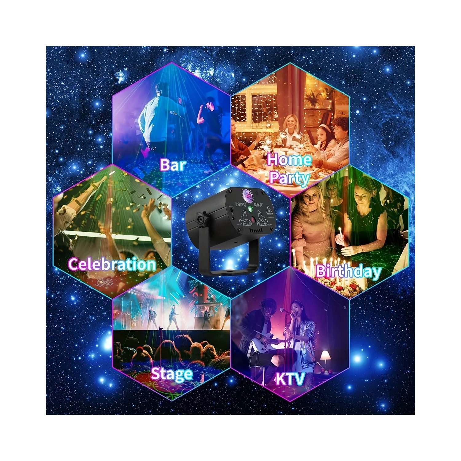 DJ Disco Stage Party Lights Télécommande Télécommande Télécommande Projecteur stroboscopique RVB laser commandé par la voix Décoration de Noël