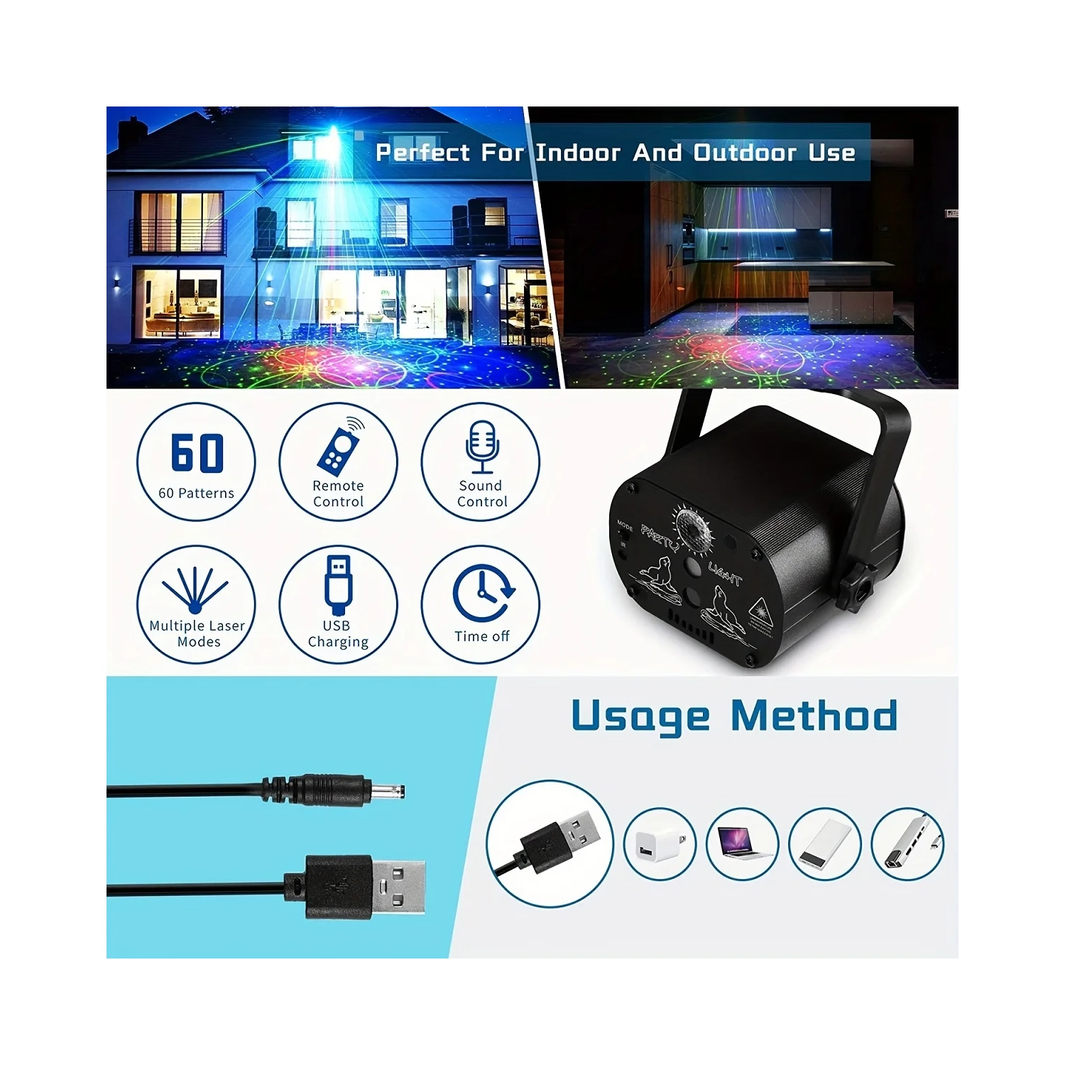 DJ Disco Stage Party Lights Télécommande Télécommande Télécommande Projecteur stroboscopique RVB laser commandé par la voix Décoration de Noël