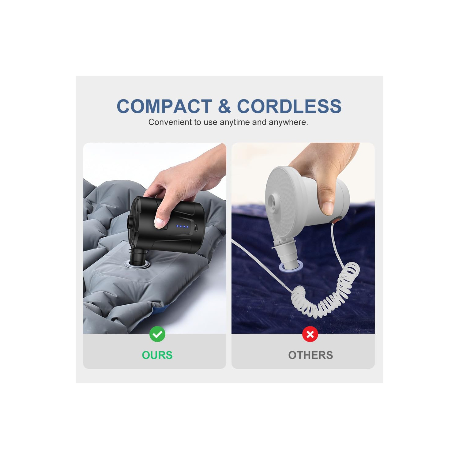 Pompe à air électrique pour produits gonflables avec 3 buses, rechargeable par USB, dégonfleur de remplissage