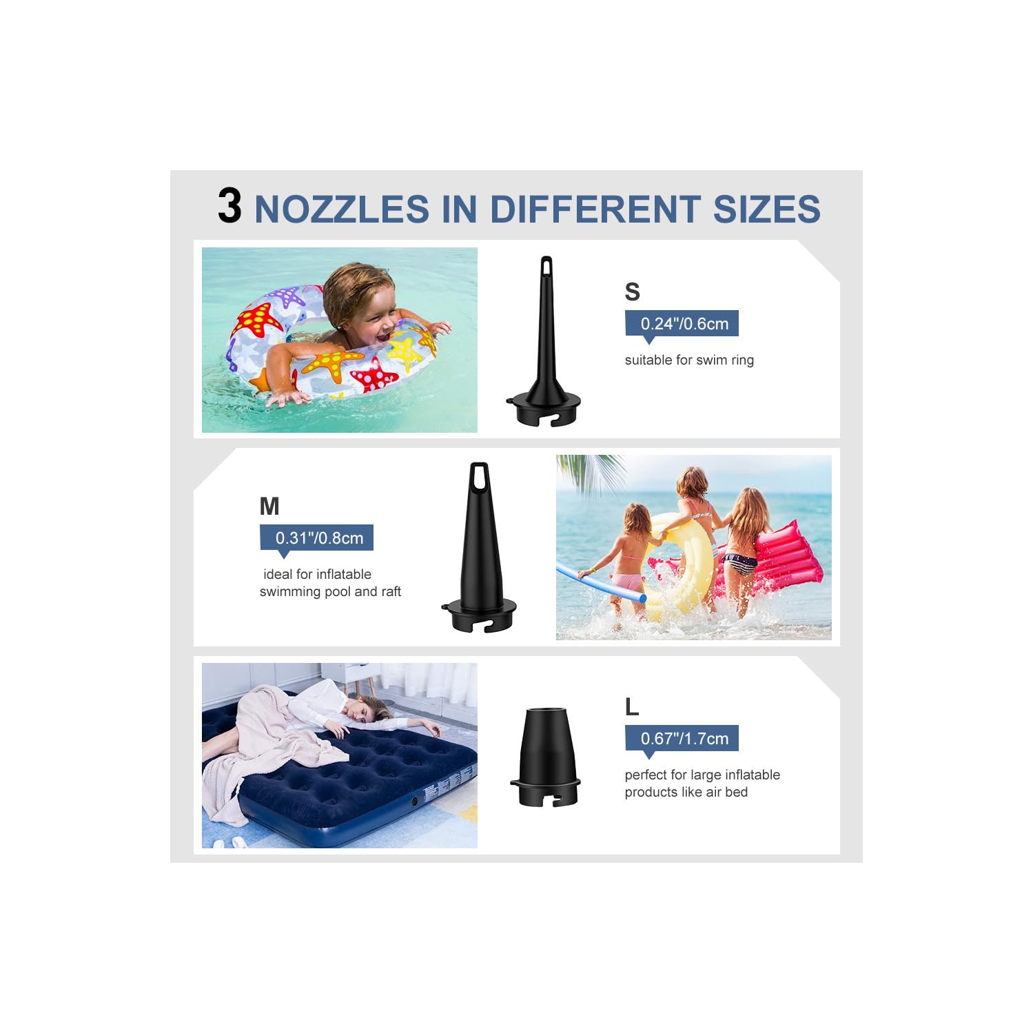 Pompe à air électrique pour produits gonflables avec 3 buses, rechargeable par USB, dégonfleur de remplissage