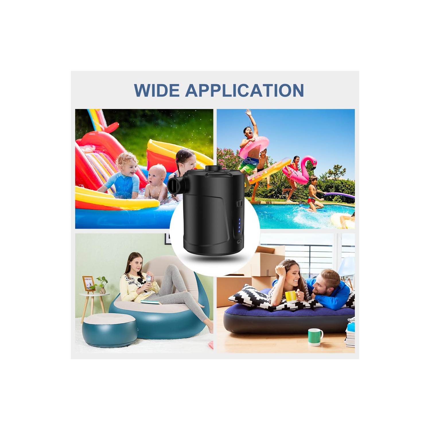 Pompe à air électrique pour produits gonflables avec 3 buses, rechargeable par USB, dégonfleur de remplissage