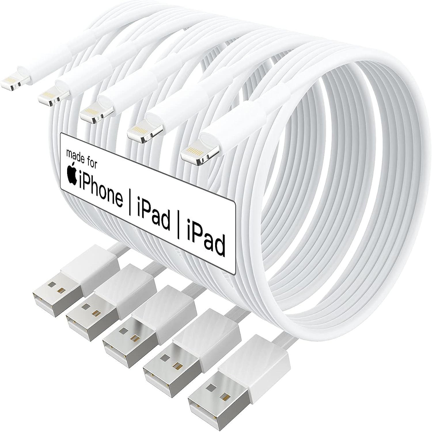 FEEL2NICE iPhone 14 Charger 10ft, 5 Pack (Apple MFi Certified) Long Lightning Cable