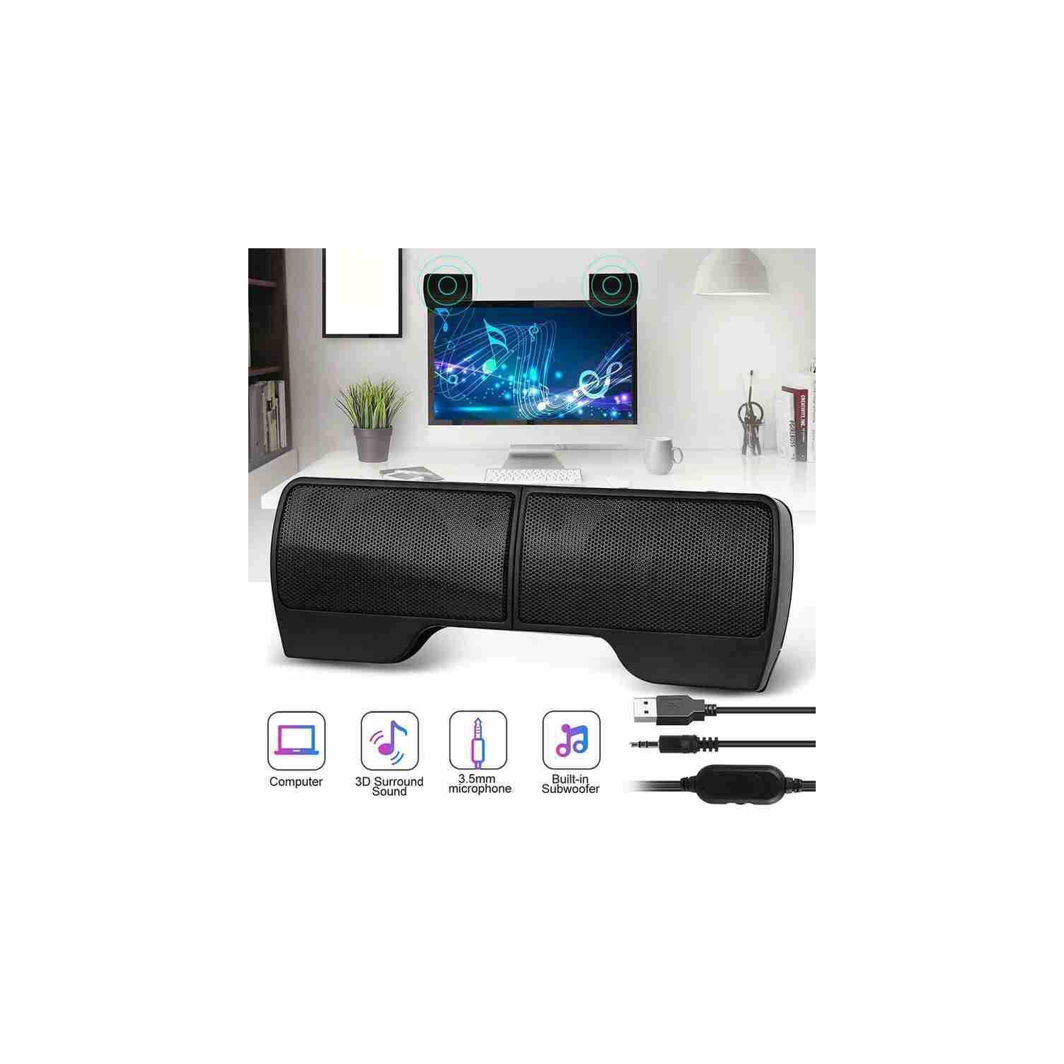 Barre de son à pince pour portable USB Mini Haut-parleur d'ordinateur portatif à pince Haut-parleur d'extrêmes graves Audio portatif à pince