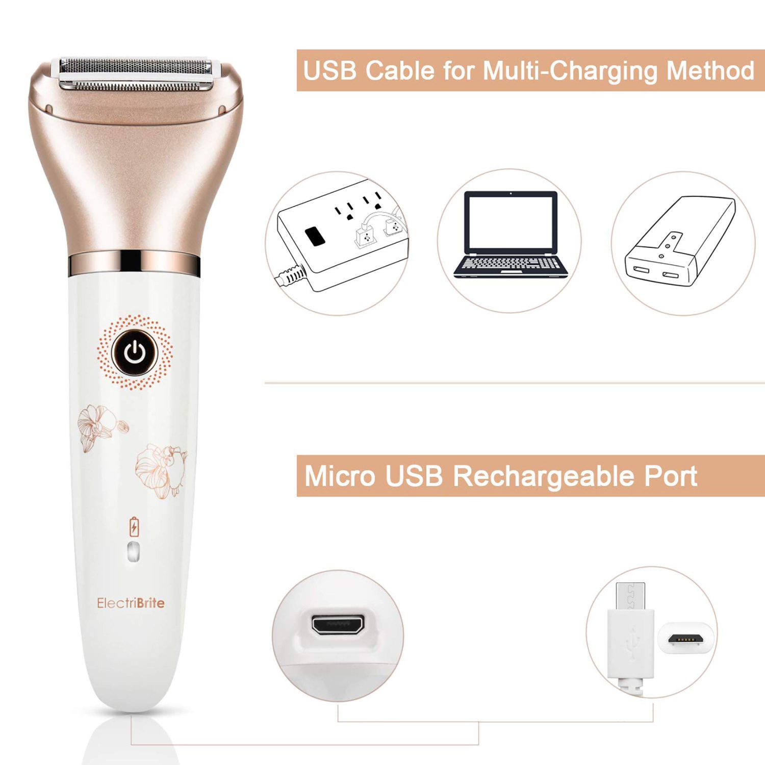 Rasoir électrique pour femmes, épilateur sans fil, tondeuse bikini portative étanche, câble USB pour peau sèche ou humide rechargeable pour le
