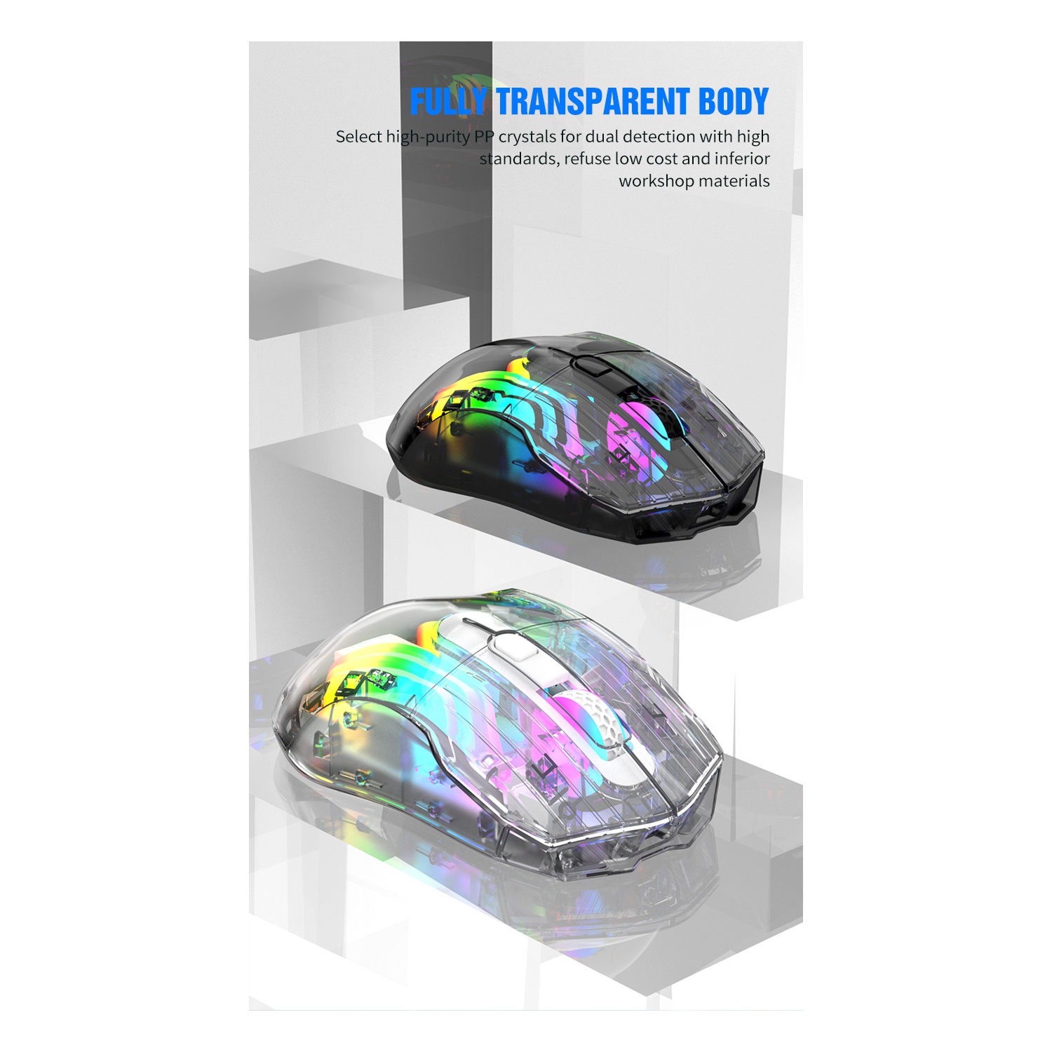 BM530 Wireless Tri-Mode RGB Bluetooth 2.4G Rechargeable Gaming Mouse with Quiet Click and USB Charging Cable - BM530 White Tri-Mode Mouse