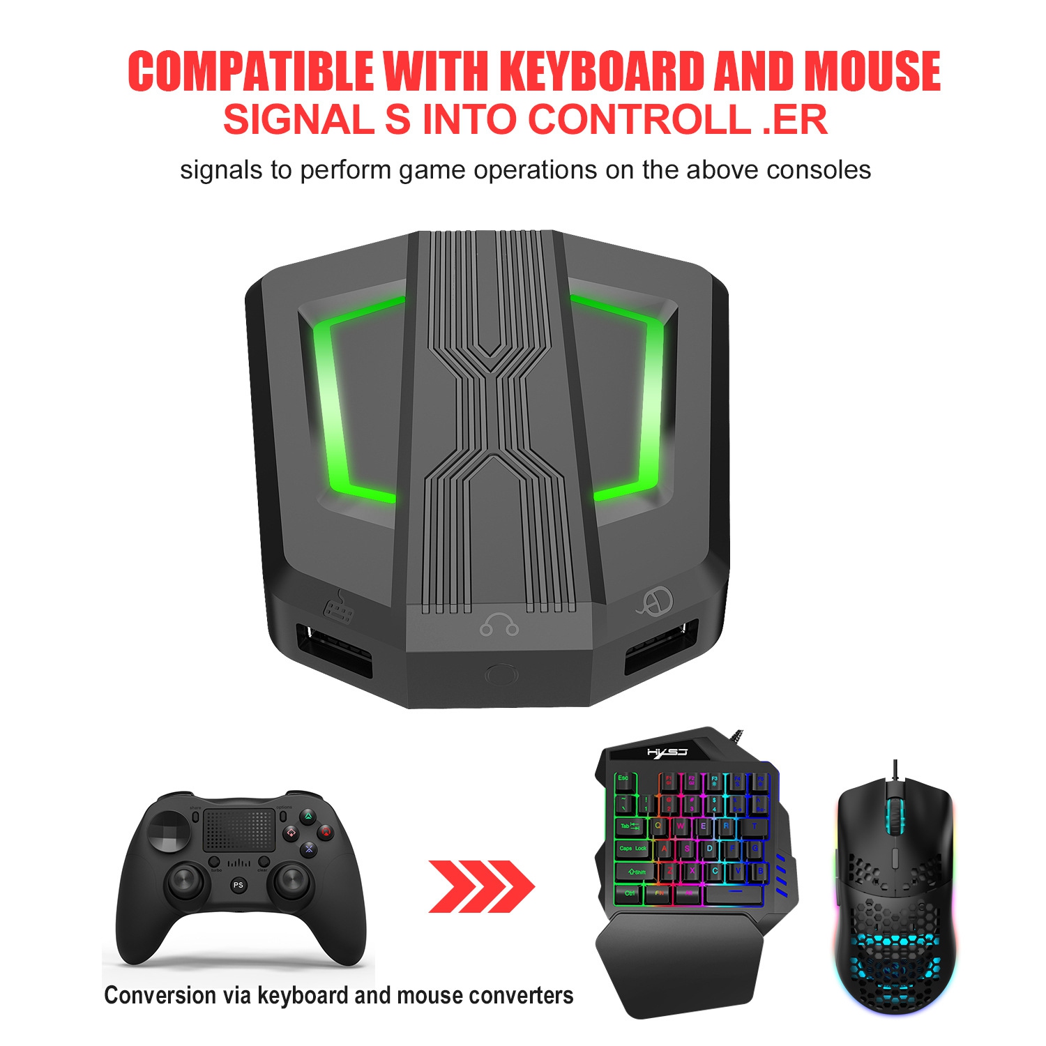 P6 keyboard and mouse set converter supports a variety of game consoles and game controllers on the market - P6 + V100 + J900 converter keyboard and