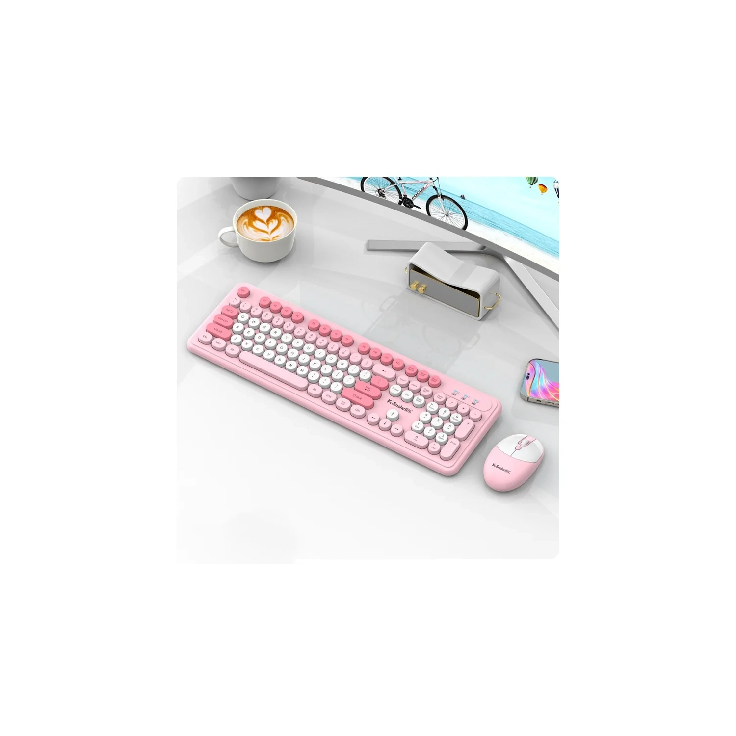 Wireless keyboard and mouse set, fashionable punk style, desktop computer, notebook, office business, 2.4G wireless transmission - WK200 wireless