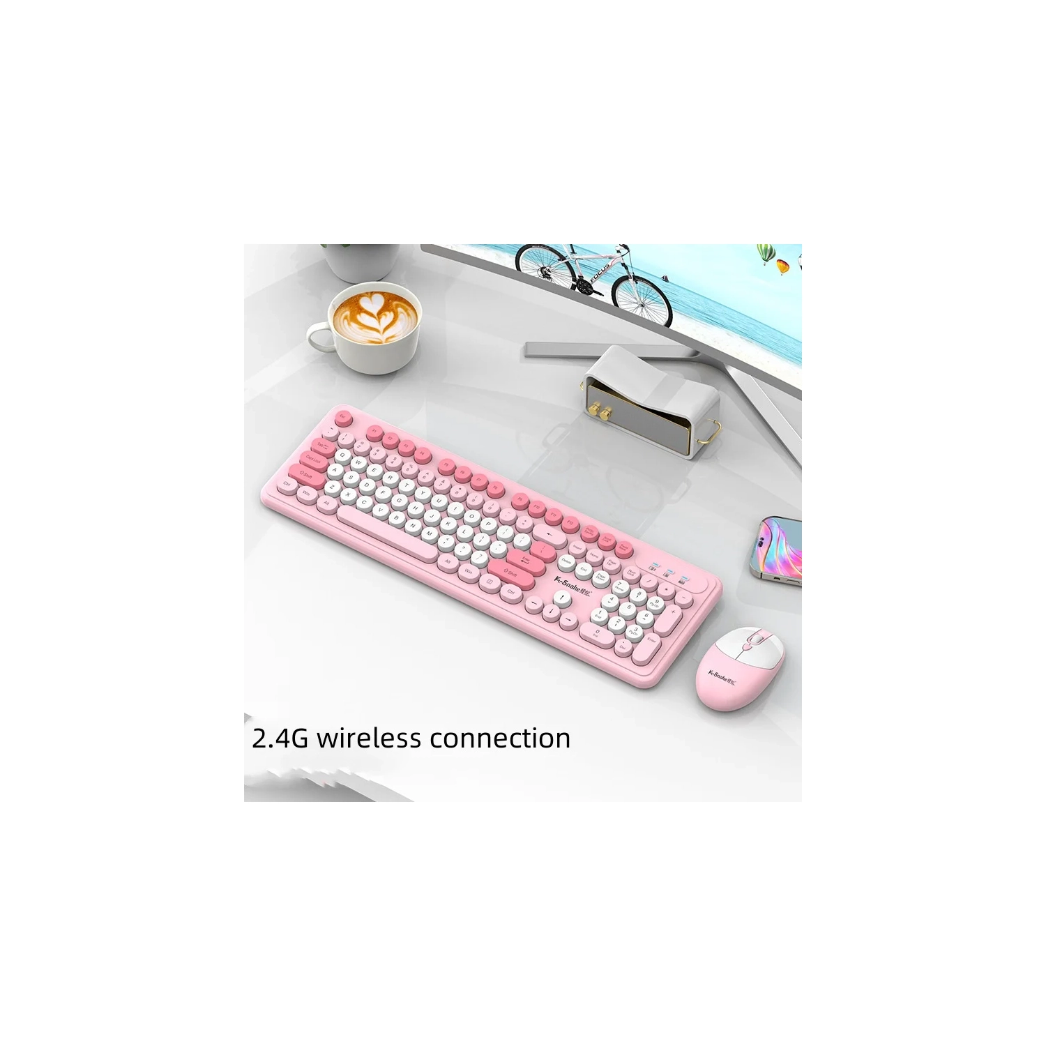Wireless keyboard and mouse set, fashionable punk style, desktop computer, notebook, office business, 2.4G wireless transmission - WK200 keyboard +