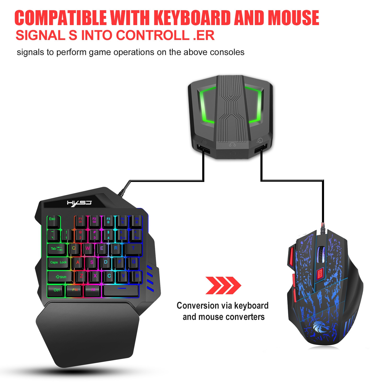 P6 keyboard and mouse set converter supports a variety of game consoles and game controllers on the market - P6 + V100 + H300 converter keyboard and