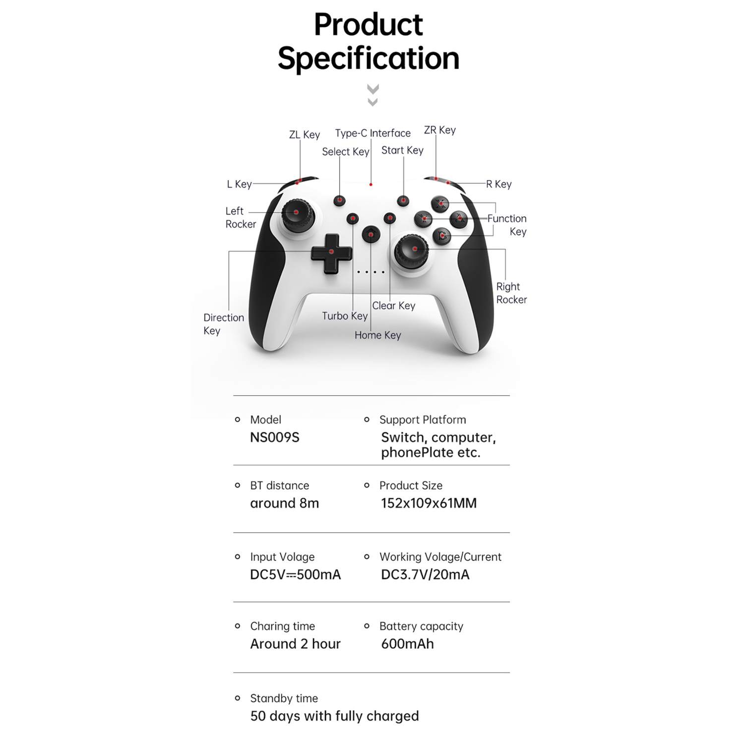 Switch Manette sans fil Bluetooth Gyroscope à six axes Capteur corporel Réveil des vibrations Switch2 Manette de jeu compatible avec