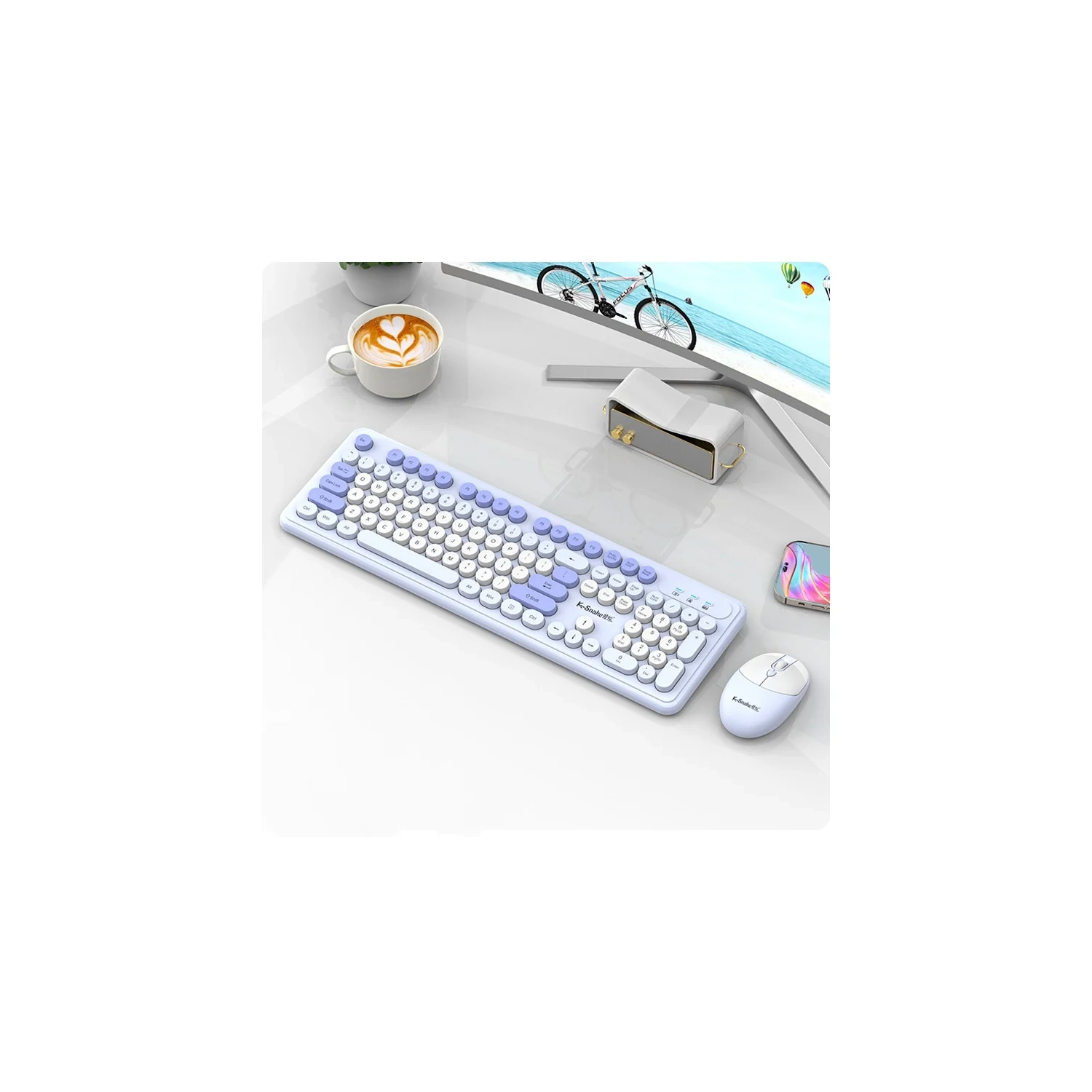 Wireless keyboard and mouse set, fashionable punk style, desktop computer, notebook, office business, 2.4G wireless transmission - WK200 wireless