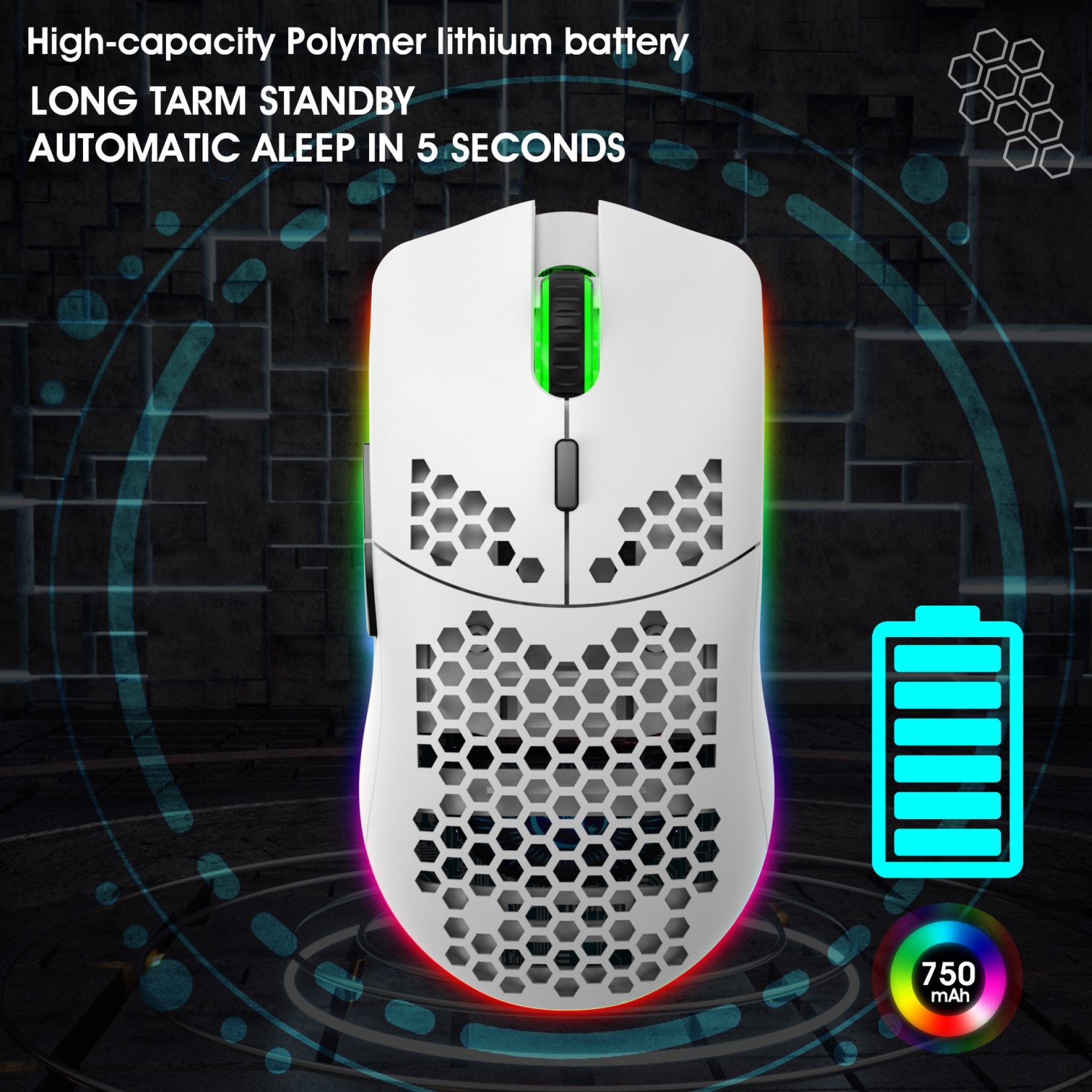 Hole Mouse RGB Illuminated Macro Programming Gaming Mouse 6-button Built-in Light-T66 Black RGB Rechargeable Edition 2.4GHz Wireless Transmission