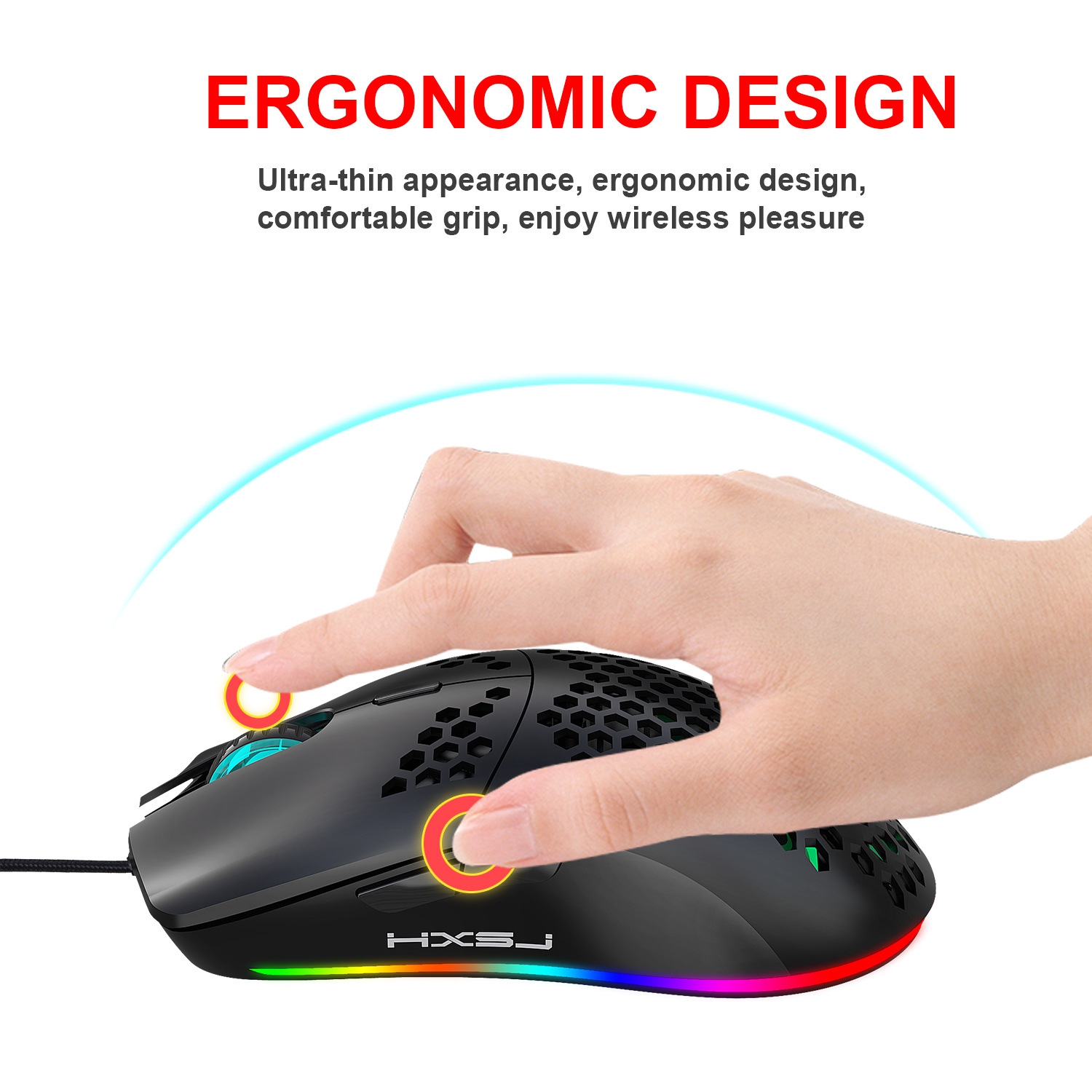 Hole Mouse RGB Illuminated Macro Programming Gaming Mouse 6-button Built-in Light-T66 Black RGB Rechargeable Edition 2.4GHz Wireless Transmission