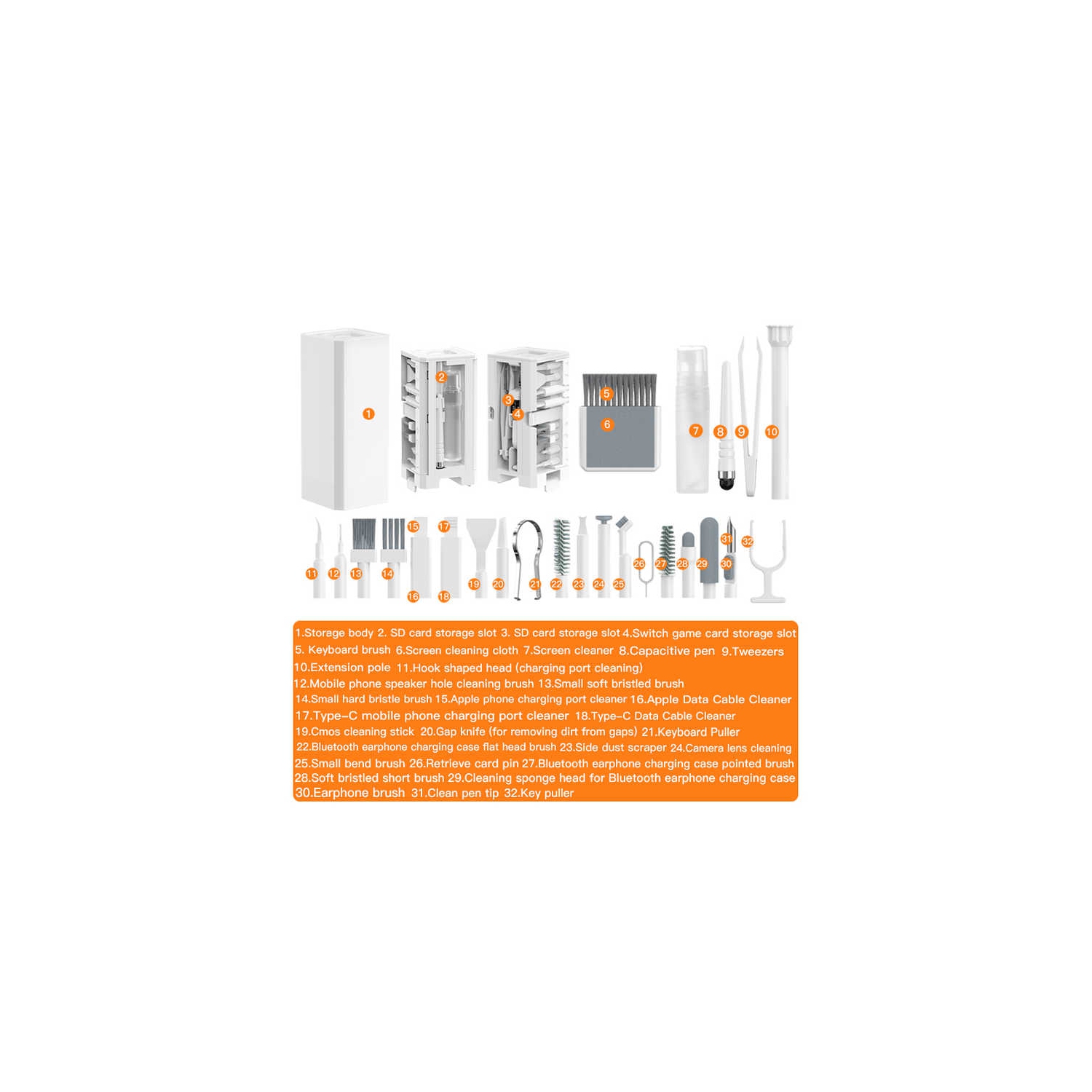 Trousse de nettoyage multifonction de T3 Rangement de boîte Ordinateur de nettoyage en profondeur Appareil photo de téléphone mobile, kit de