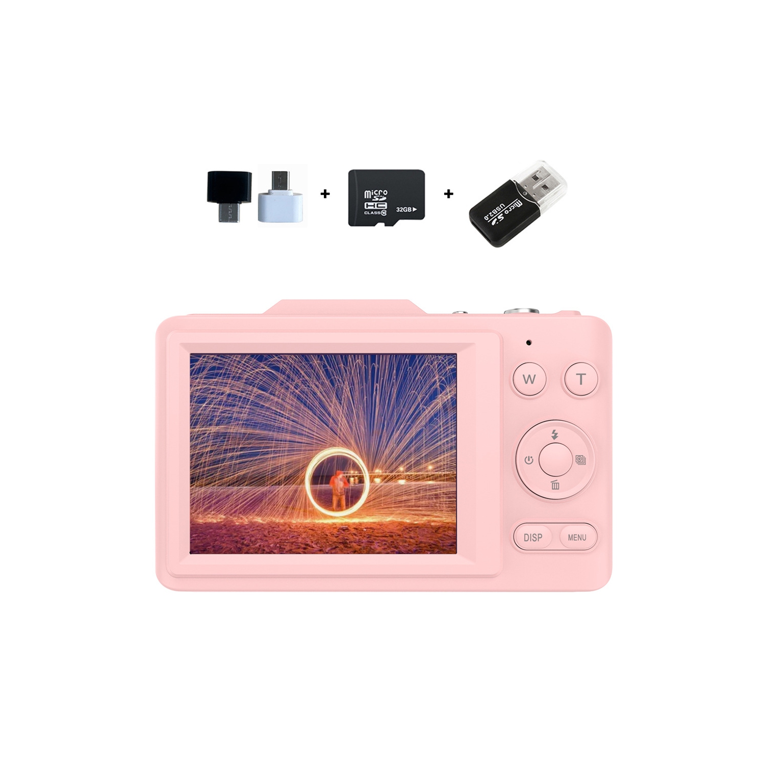 New H16 digital camera CCD student camera 4K SLR camera 2.8-inch HD screen - H16 pink + 32G memory card + Android Huawei adapter + USB card reader