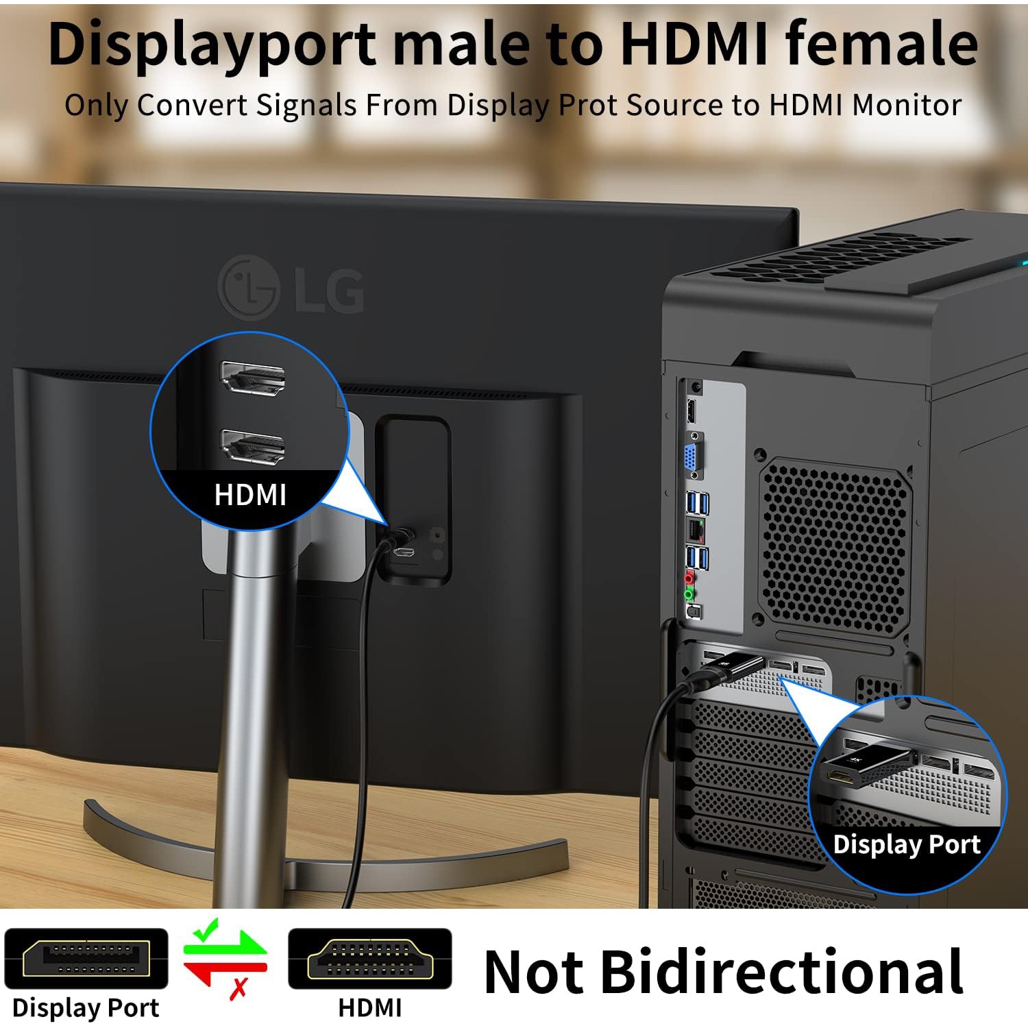 Adaptateur vidéo DP à HDMI Adaptateur DisplayPort mâle à HDMI; Adaptateur 4K DP à HD compatible avec les téléviseurs HD, les projecteurs, les PC et