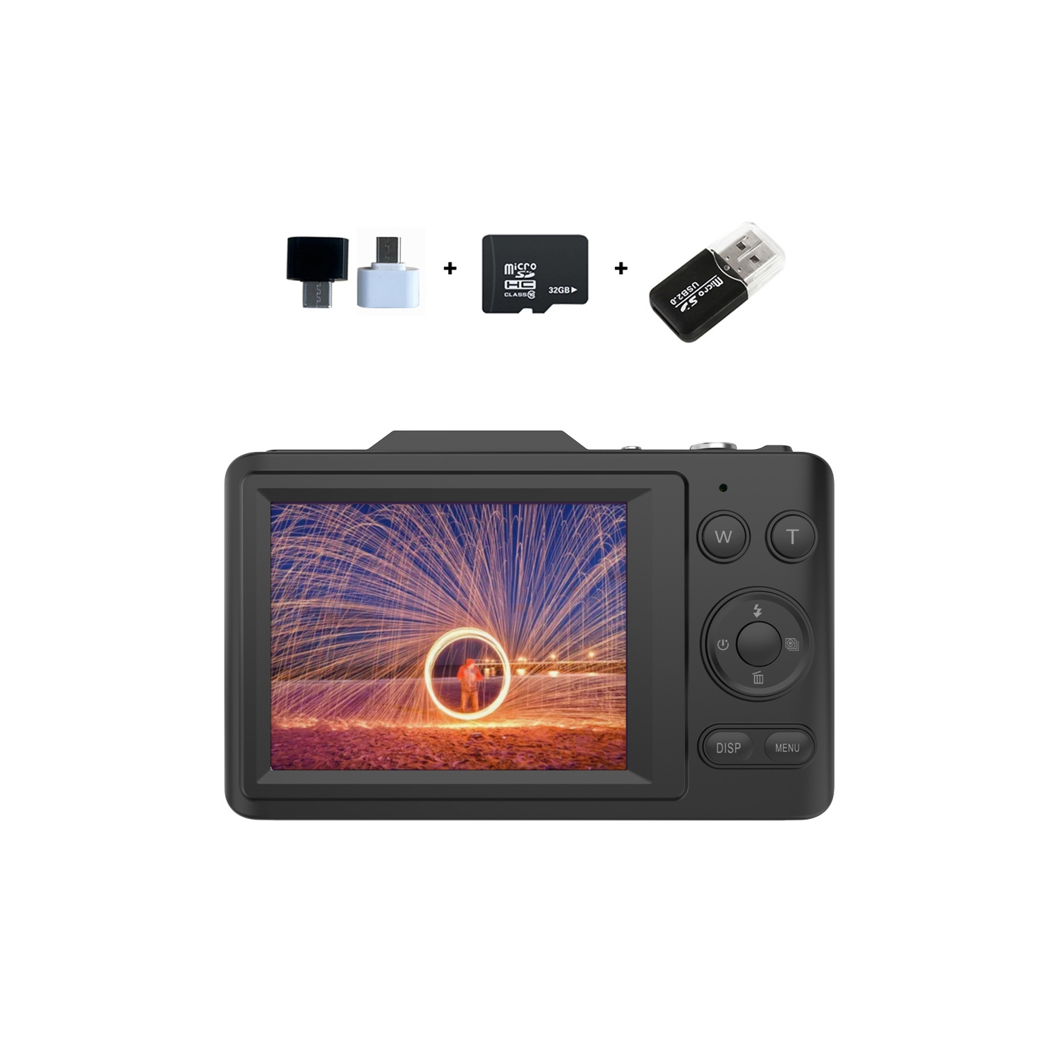 New H16 Digital Camera CCD Student Camera 4K SLR Camera 2.8-inch HD Screen - H16 Black + 32G Memory Card + Android Huawei Adapter + USB Card Reader