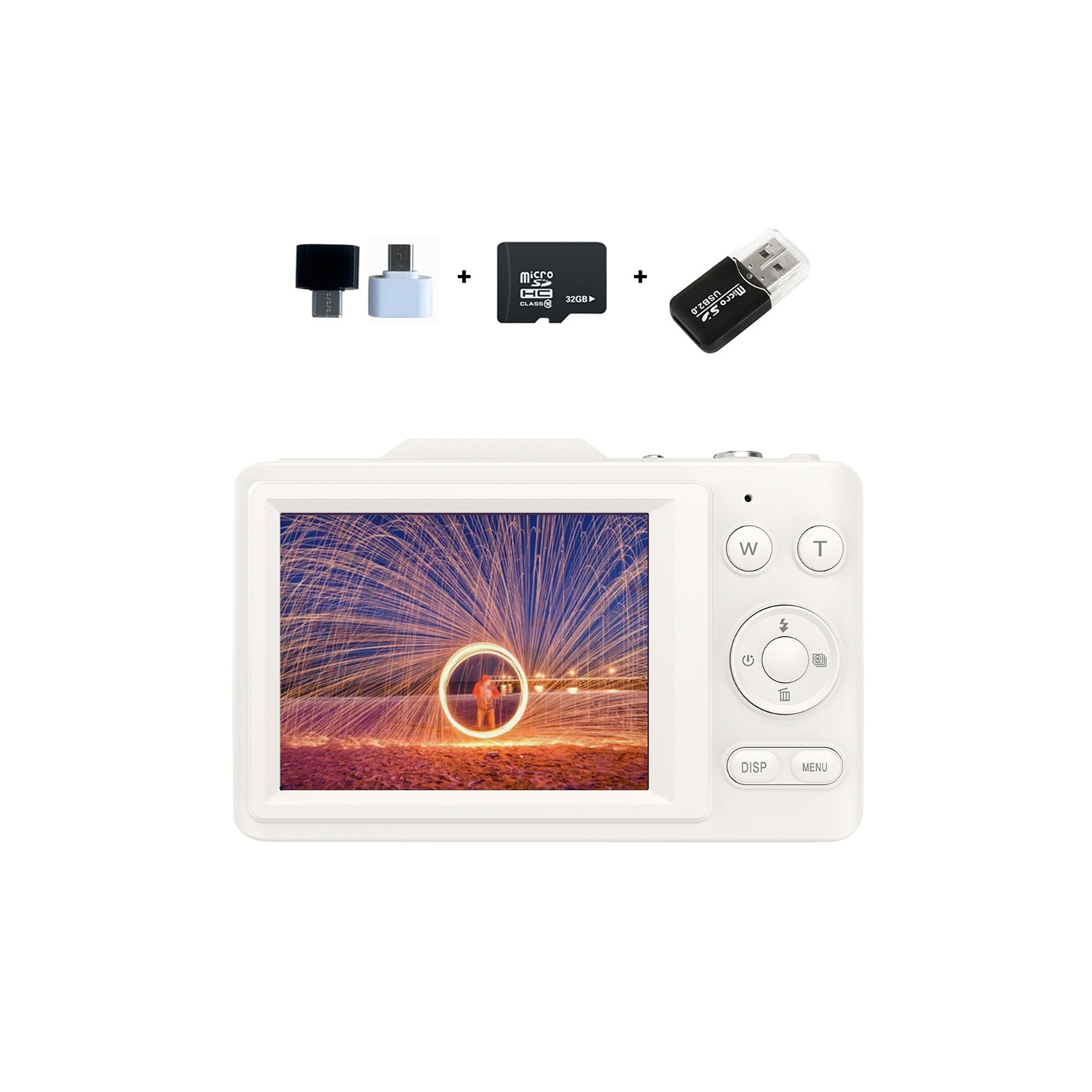 New H16 digital camera CCD student camera 4K SLR camera 2.8-inch HD screen - H16 white + 68G memory card + Android Huawei adapter + USB card reader