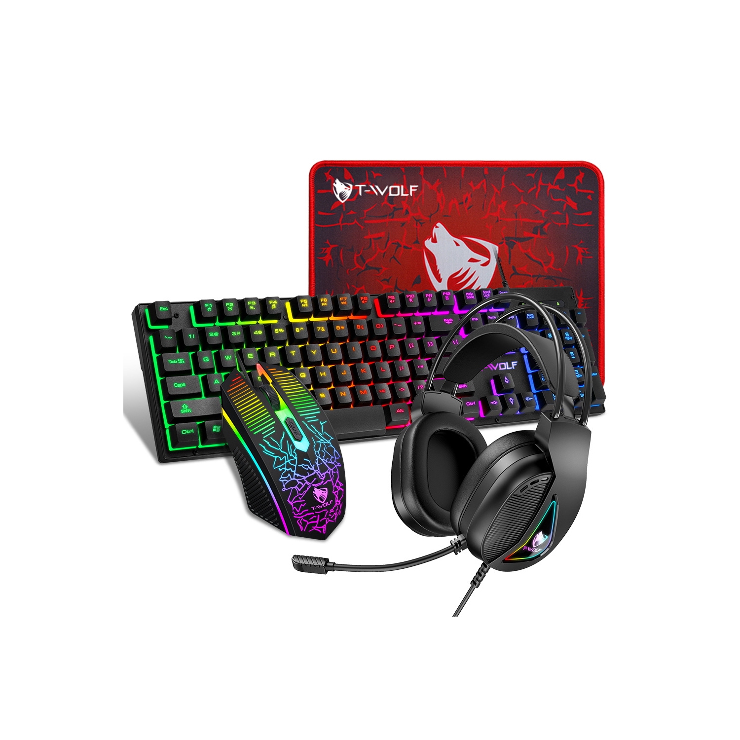 Game four-piece luminous game set keyboard, mouse, headset, RGB keyboard and mouse computer accessories, suitable for home, game, office