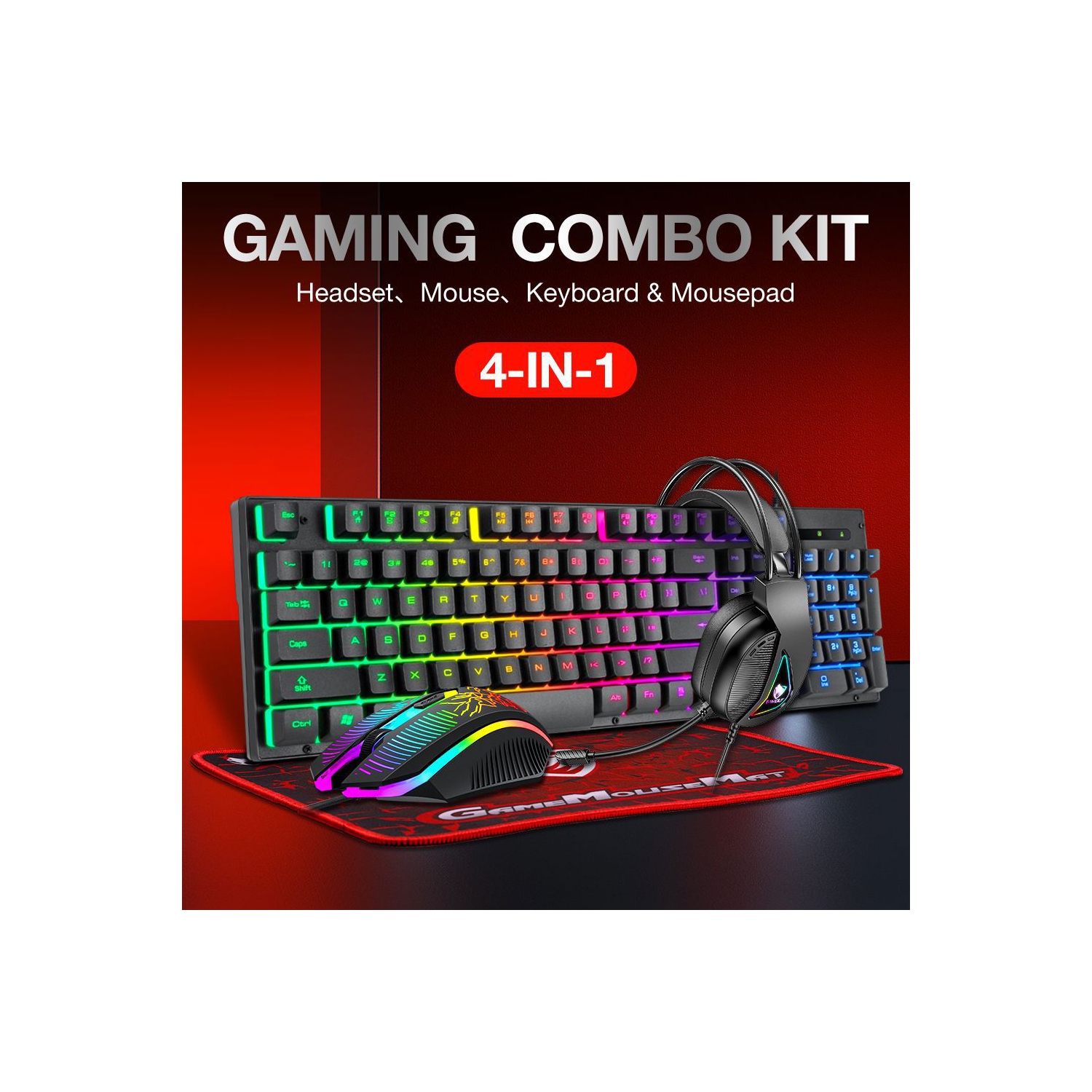 Game four-piece luminous game set keyboard, mouse, headset, RGB keyboard and mouse computer accessories, suitable for home, game, office