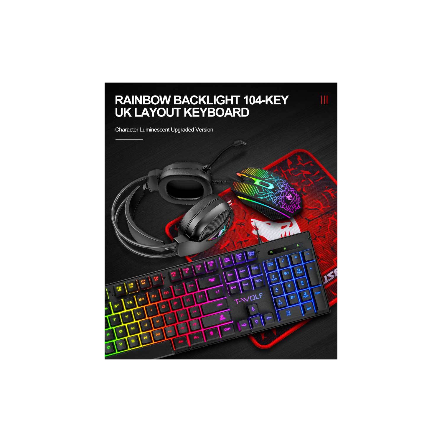 Game four-piece luminous game set keyboard, mouse, headset, RGB keyboard and mouse computer accessories, suitable for home, game, office