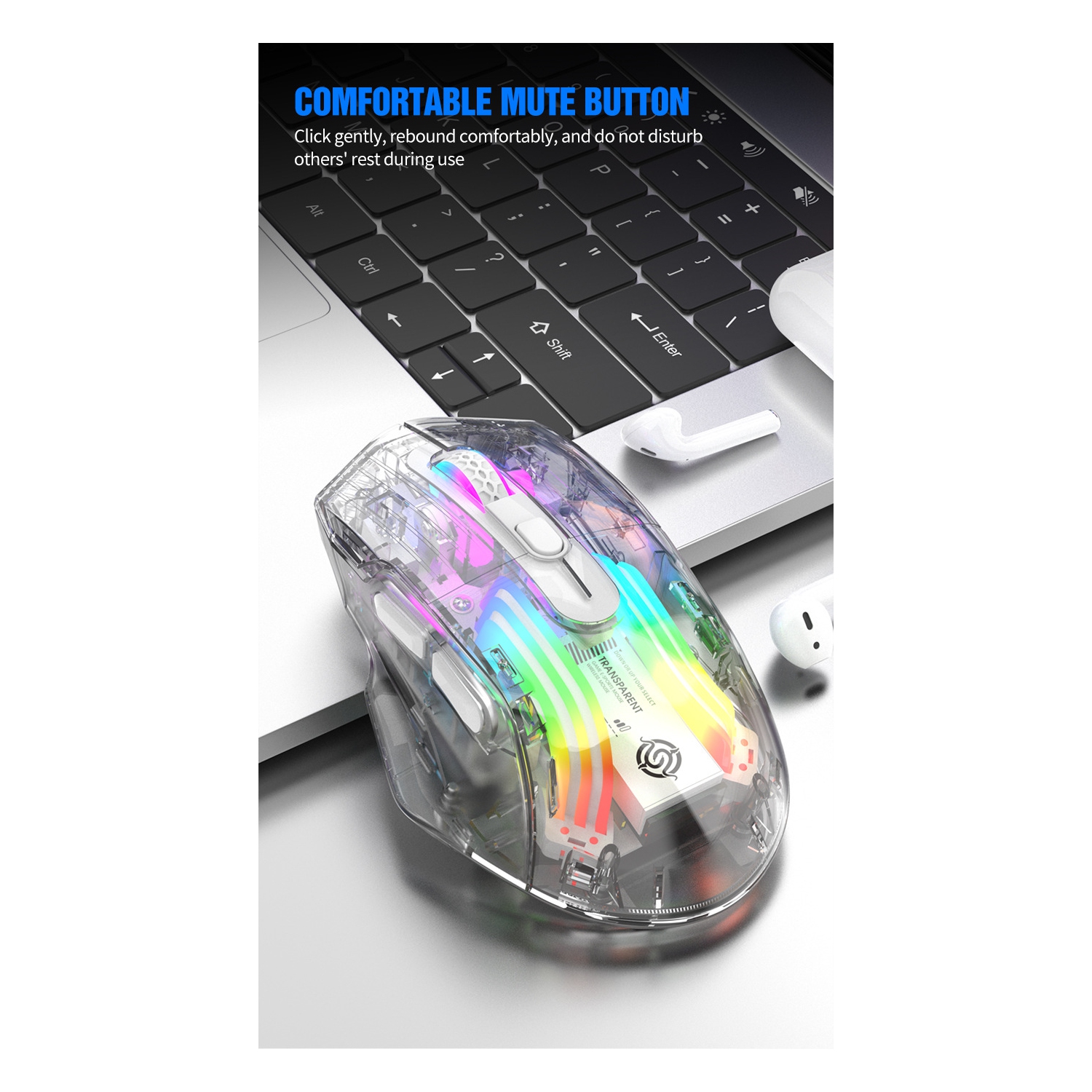 BM530 Wireless Tri-Mode RGB Bluetooth 2.4G Rechargeable Gaming Mouse with Quiet Click and USB Charging Cable - BM530 Black Tri-Mode Mouse