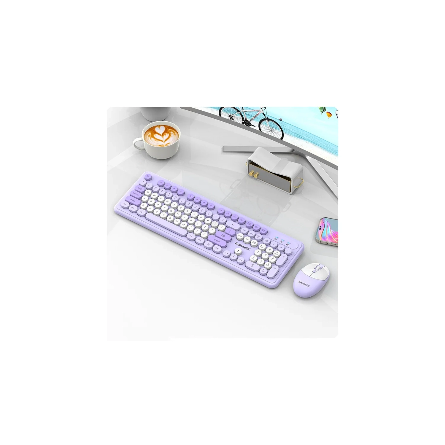 Wireless keyboard and mouse set, fashionable punk style, desktop computer, notebook, office business, 2.4G wireless transmission - WK200 wireless