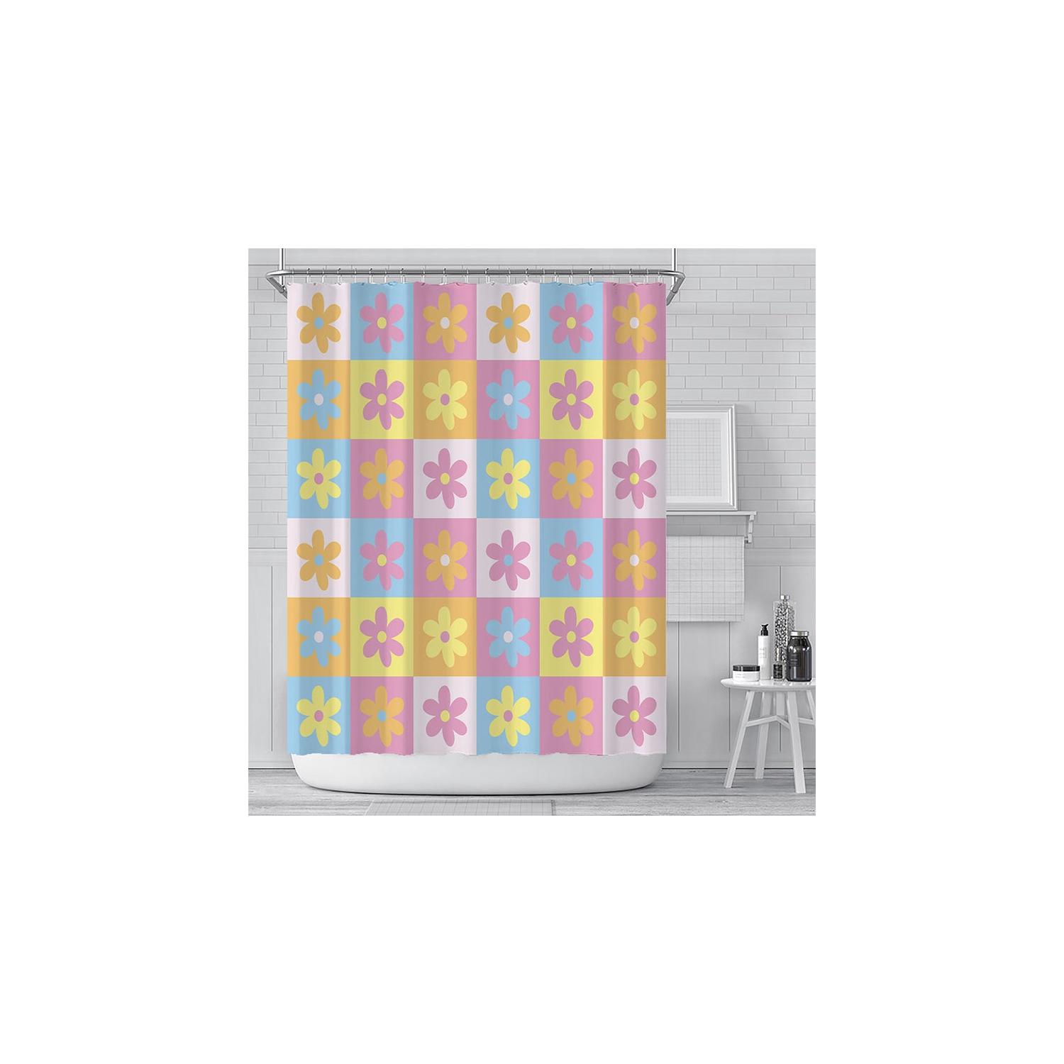 Rideau de douche en tissu à motif damier de PANDACO (72 x 72&nbsp;po)