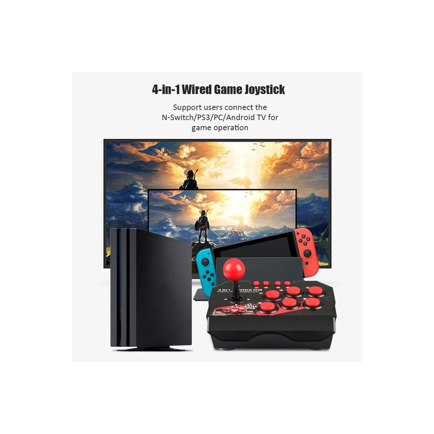 Manette Switch Manette 4-en-1 USB avec fil Joystick Retro Arcade Station Turbo Console de jeu Joystick manette de combat pour PS3 Switch PC Android TV