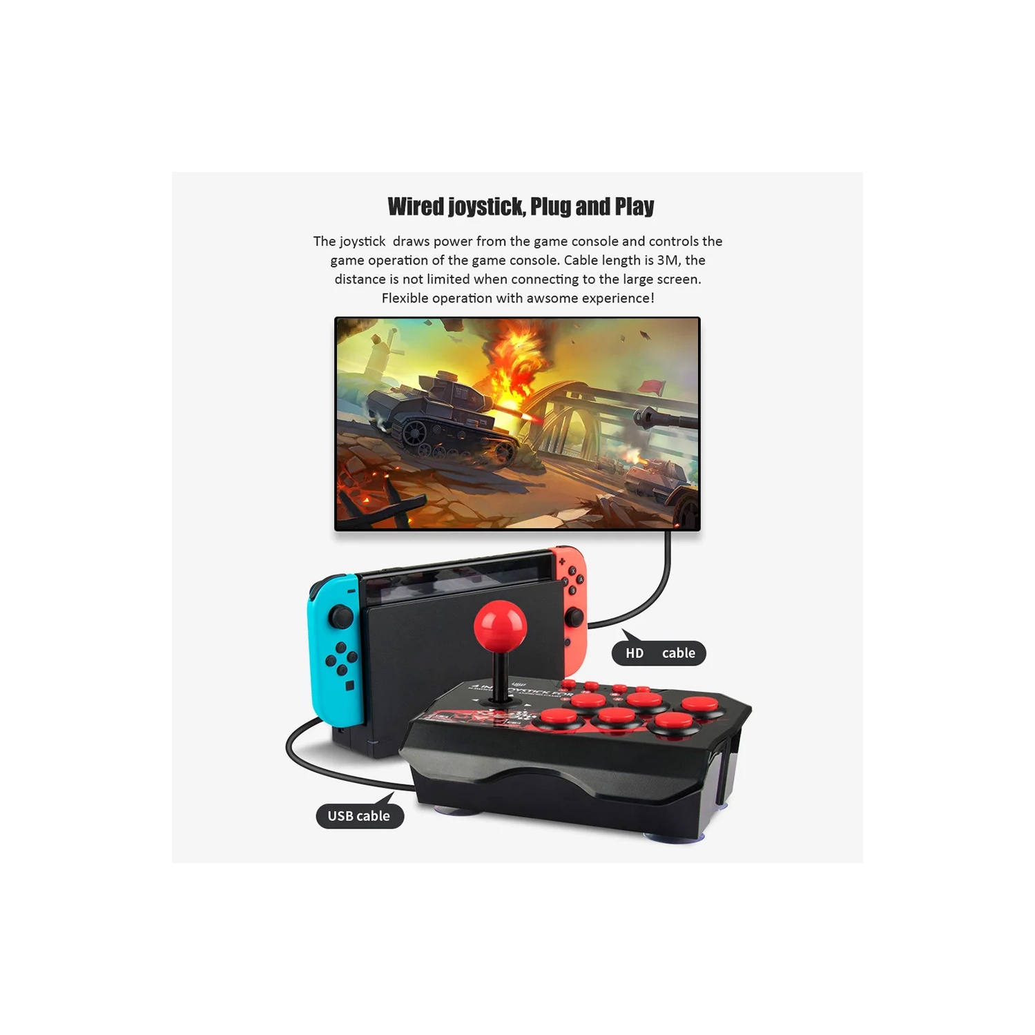 Manette Switch Manette 4-en-1 USB avec fil Joystick Retro Arcade Station Turbo Console de jeu Joystick manette de combat pour PS3 Switch PC Android TV