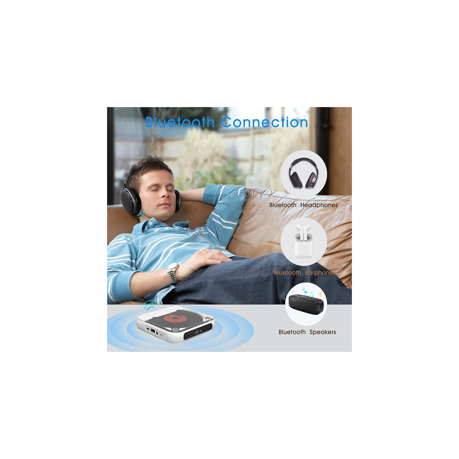 Mini lecteur CD portatif, lecteur d'album, haut-parleur, répéteur pour l'enseignement précoce, lecteur CD Bluetooth sans fil à domicile, format 5DC -