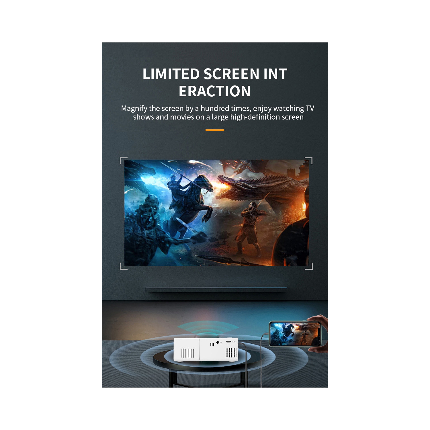 New Micro Mini Projector Home HD 1080PLED Portable Projector Mobile Phone Same Screen - Black White