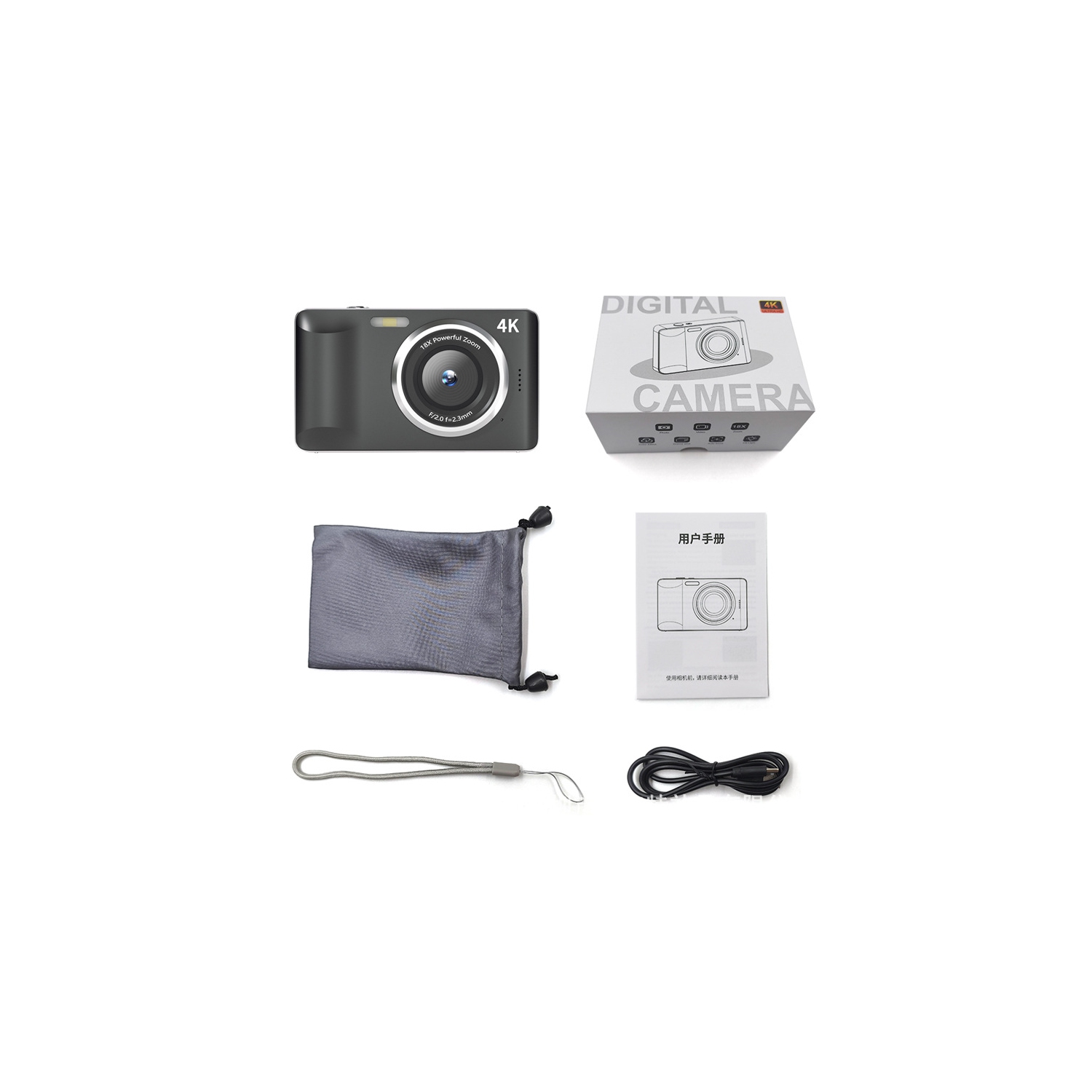 64 million pixels-4K HD video recording 2.8-inch large screen student digital camera CCD camera CCD camera-128G memory card for camera + camera gray