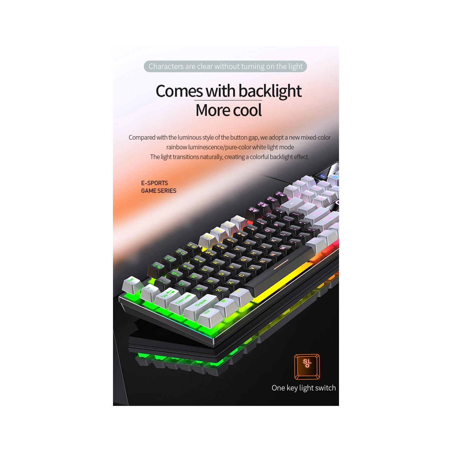 Gaming wired keyboard mixed color luminous mechanical feel desktop computer accessories 104-key RGB backlight-purple-white