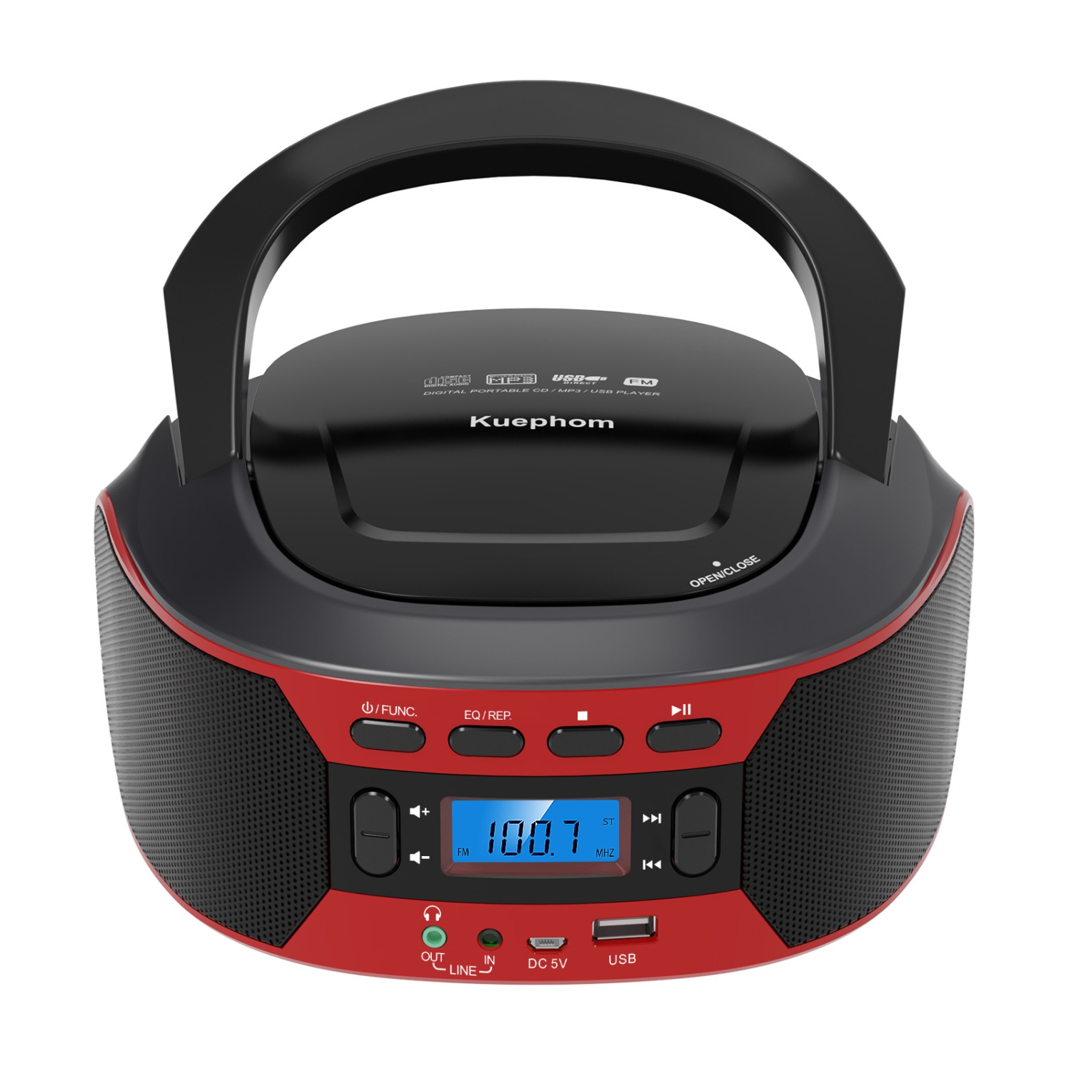 Lecteur CD portatif Boombox Home Lecteur CD FM Bluetooth Matrice de pain Écran interface RCA - Noir