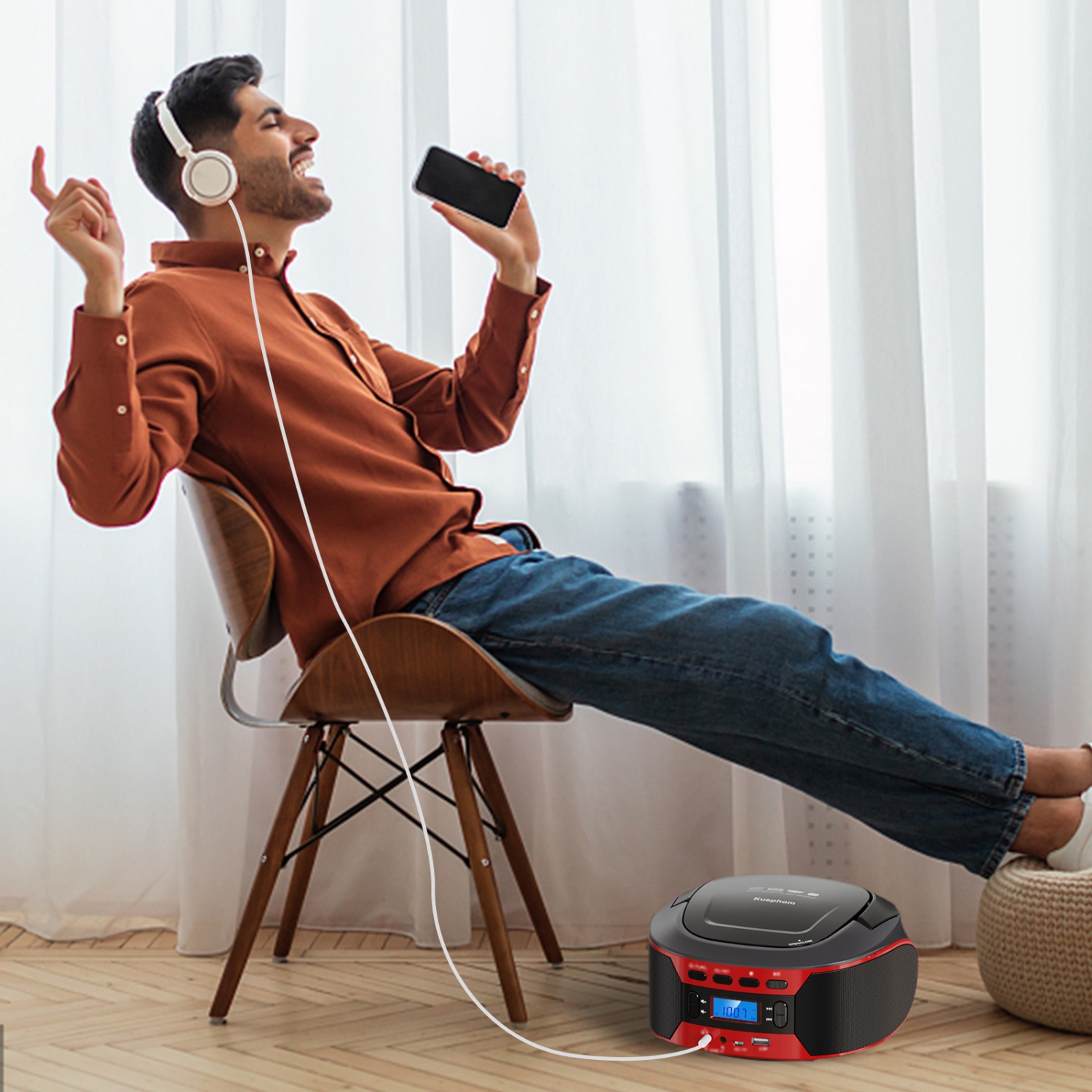 Lecteur CD portatif Boombox Home Lecteur CD FM Bluetooth Matrice de pain Écran interface RCA - Noir