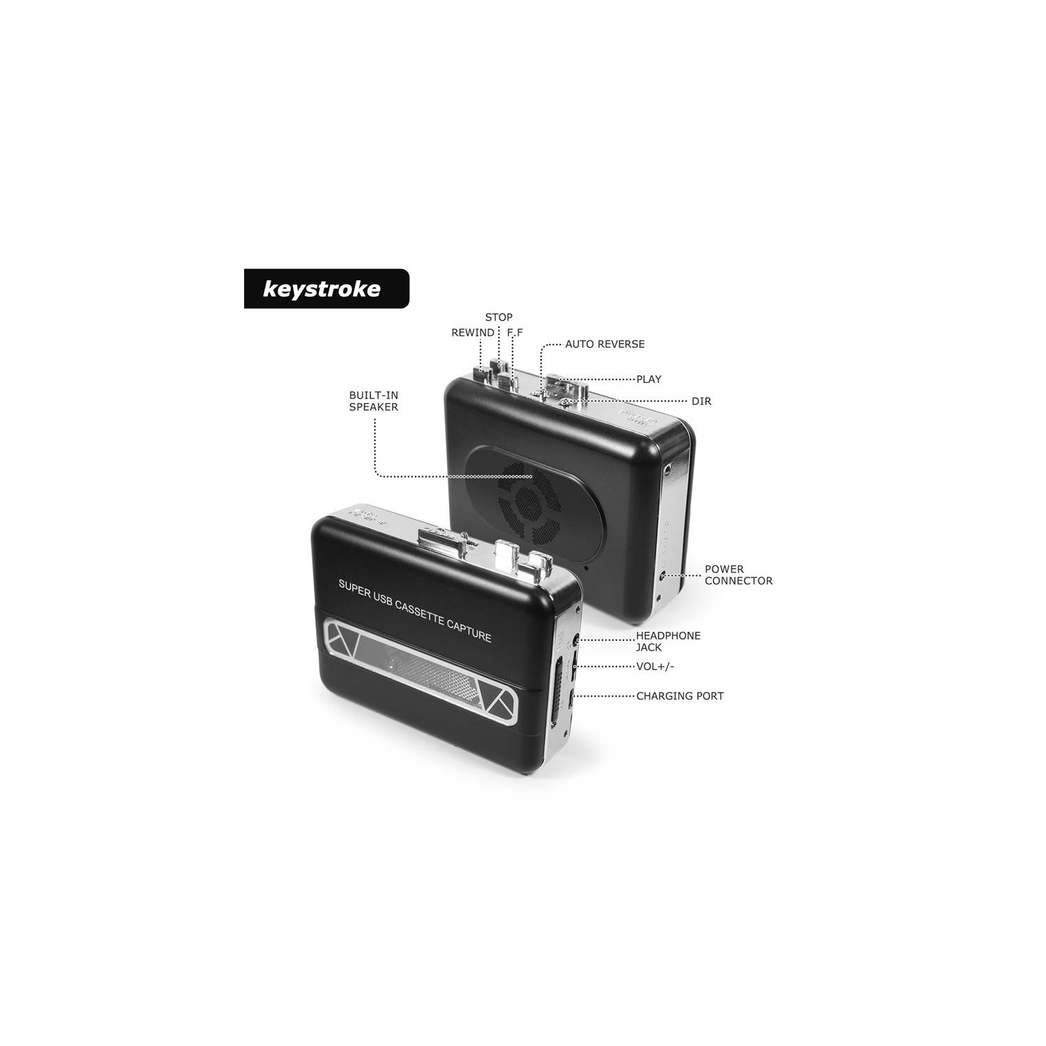 303 lecteur de cassettes et de cassettes externes nostalgiques à l'ancienne Lecteur de cassettes Walkman stéréo - lecteur de cassettes externes noir
