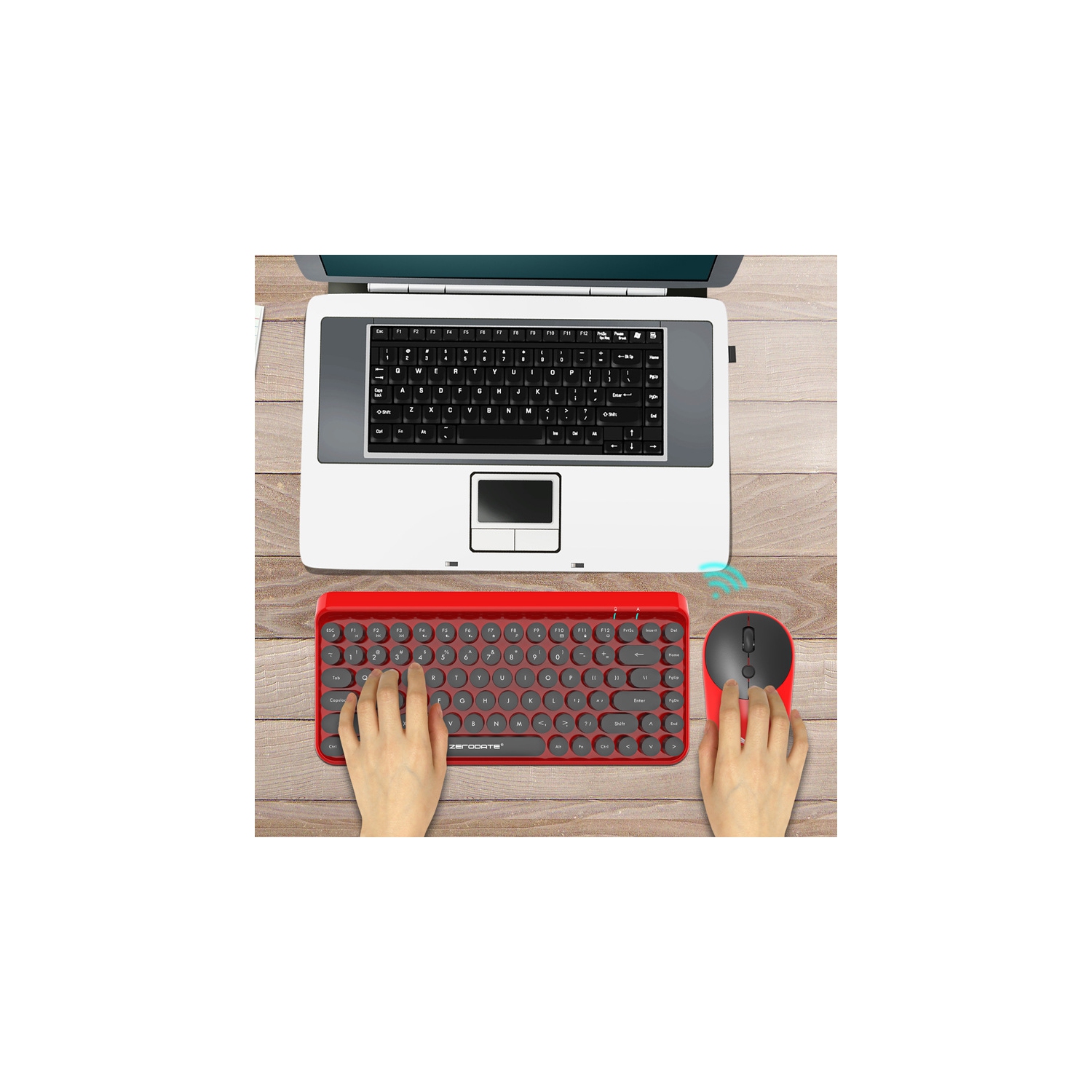 2.4G wireless keyboard and mouse punk retro DOT dot keyboard office notebook wireless keyboard and mouse set - red