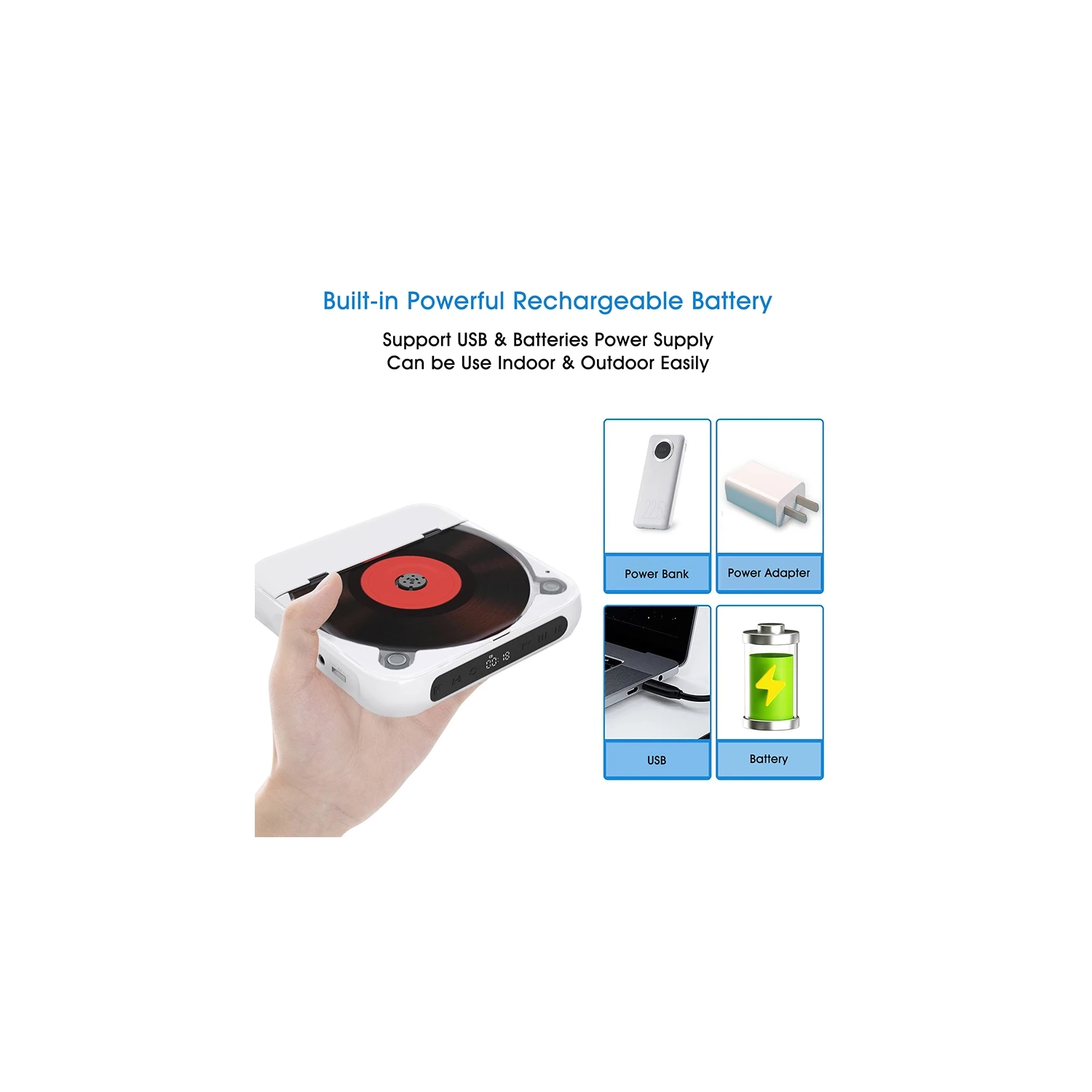 Portable mini CD player, album player, speaker, student English early education repeater, home wireless Bluetooth CD player, 5CD format - fruit green