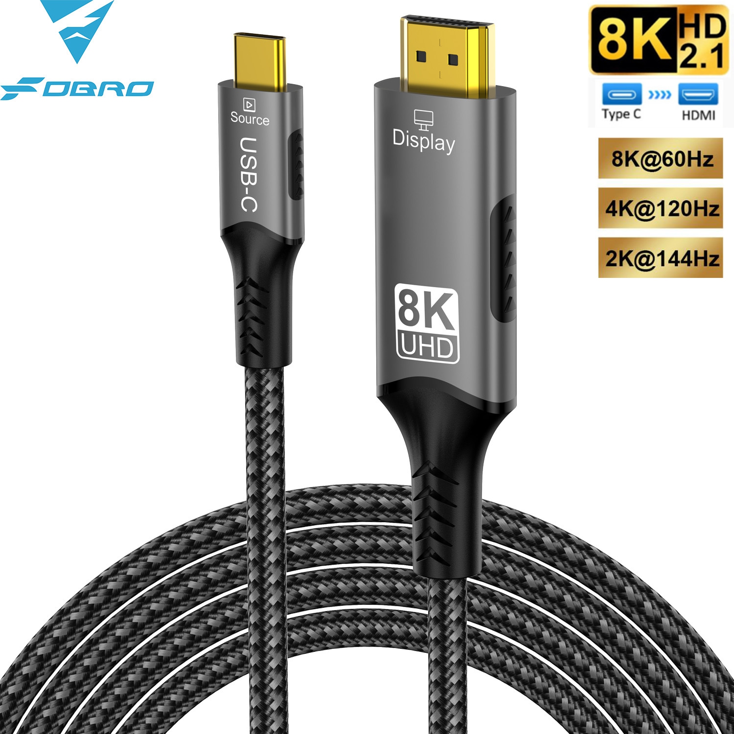 8K60HZ Câble adaptateur de câble de données mâle de conversion unidirectionnel vers HDMI 4K adapté pour ordinateur téléphone mobile ipa---8K type C