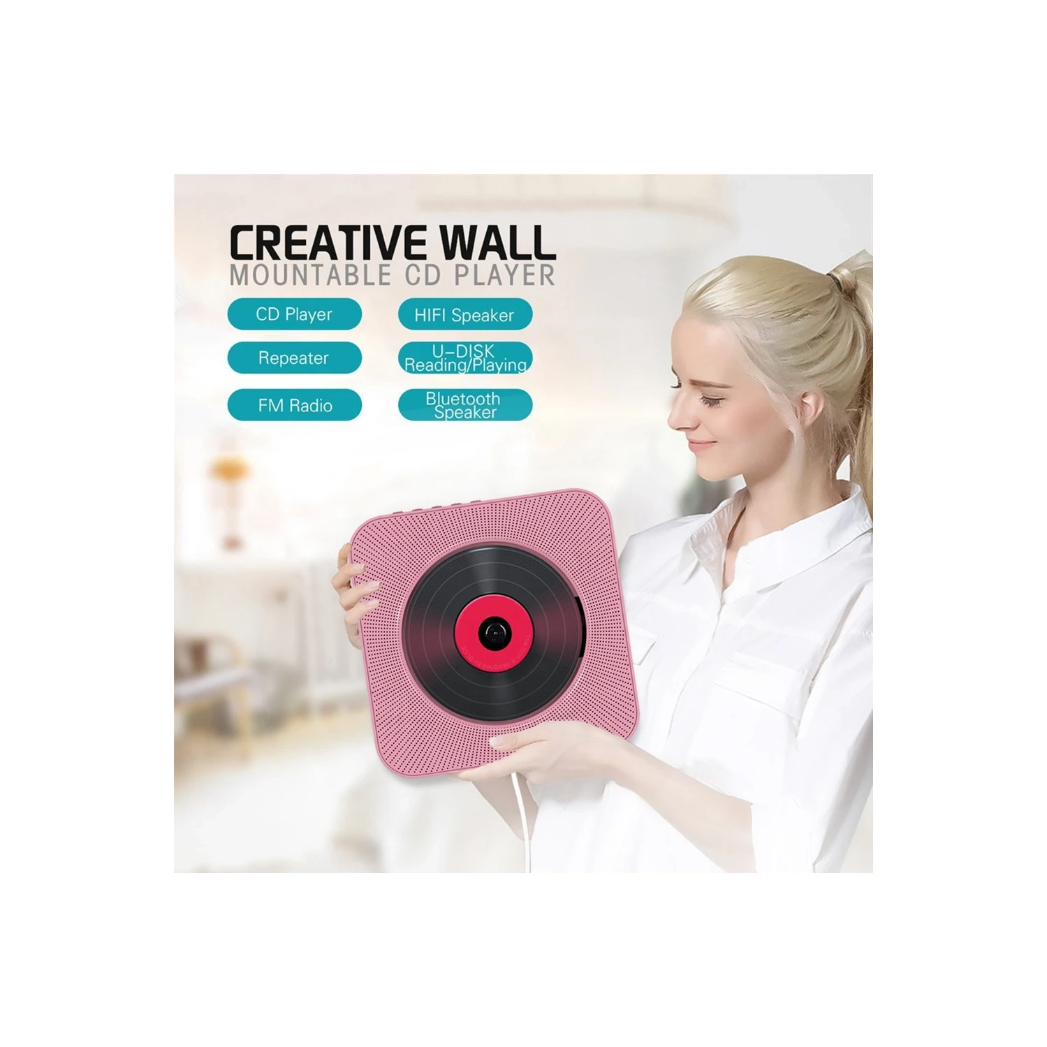 Home mini lecteur CD avec minuterie répéteur portatif pour étudiant télécommande murale sans fil lecteur CD télécommande télécommande circuit réveil