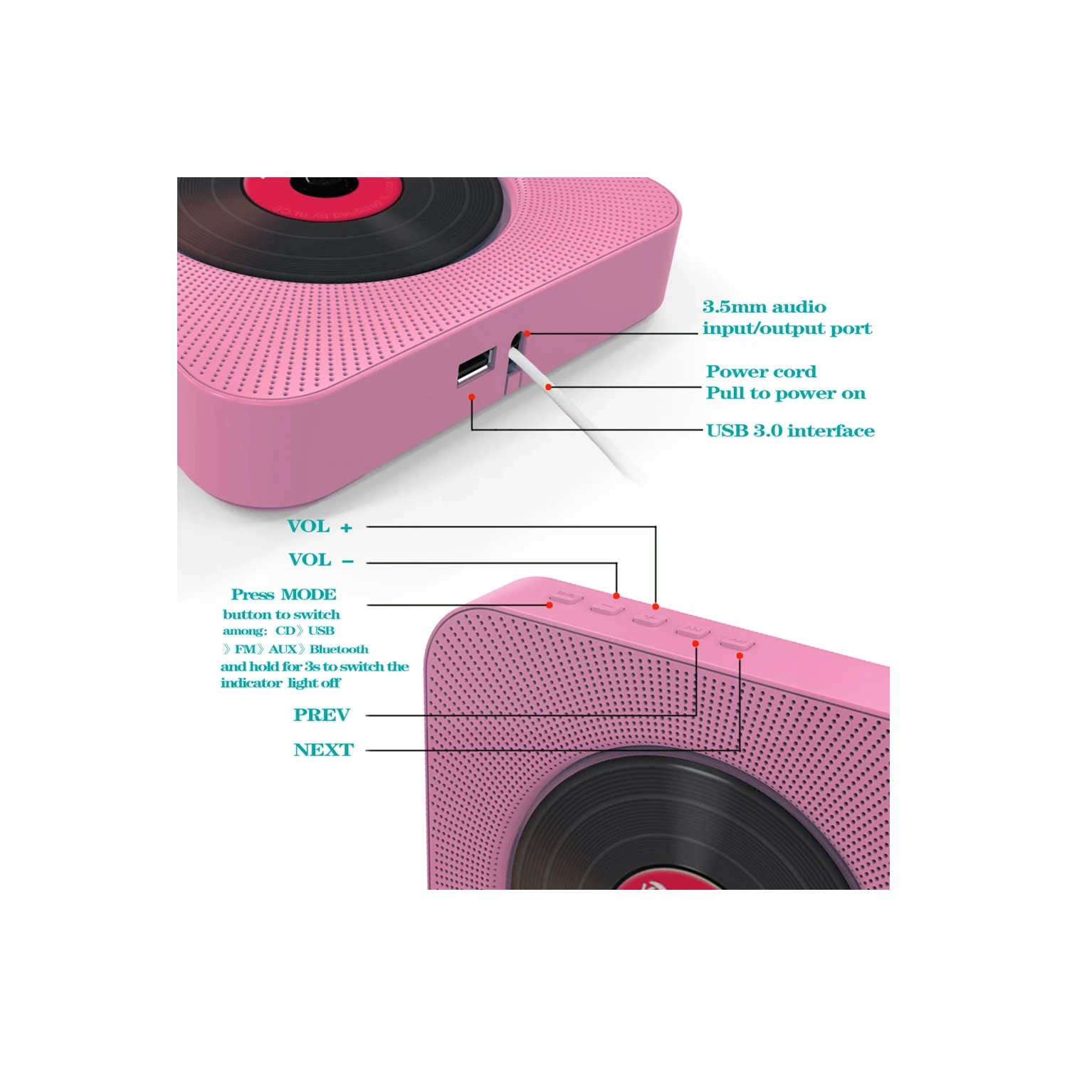 Home mini lecteur CD avec minuterie répéteur portatif pour étudiant télécommande murale sans fil lecteur CD télécommande télécommande circuit réveil