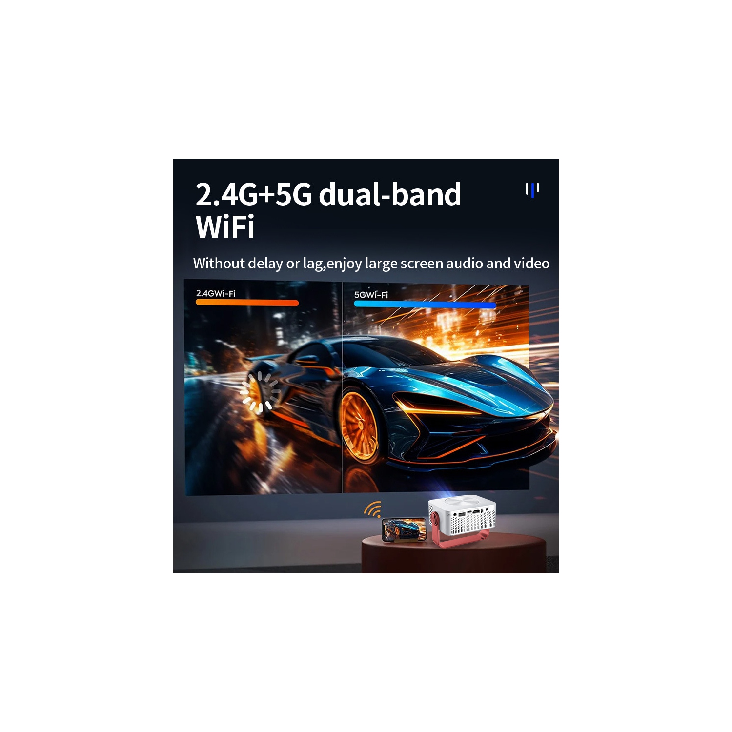 Home HD Portable Support 1080p Chargeur portable Mini projecteur de cinéma maison portatif d'extérieur - Noir