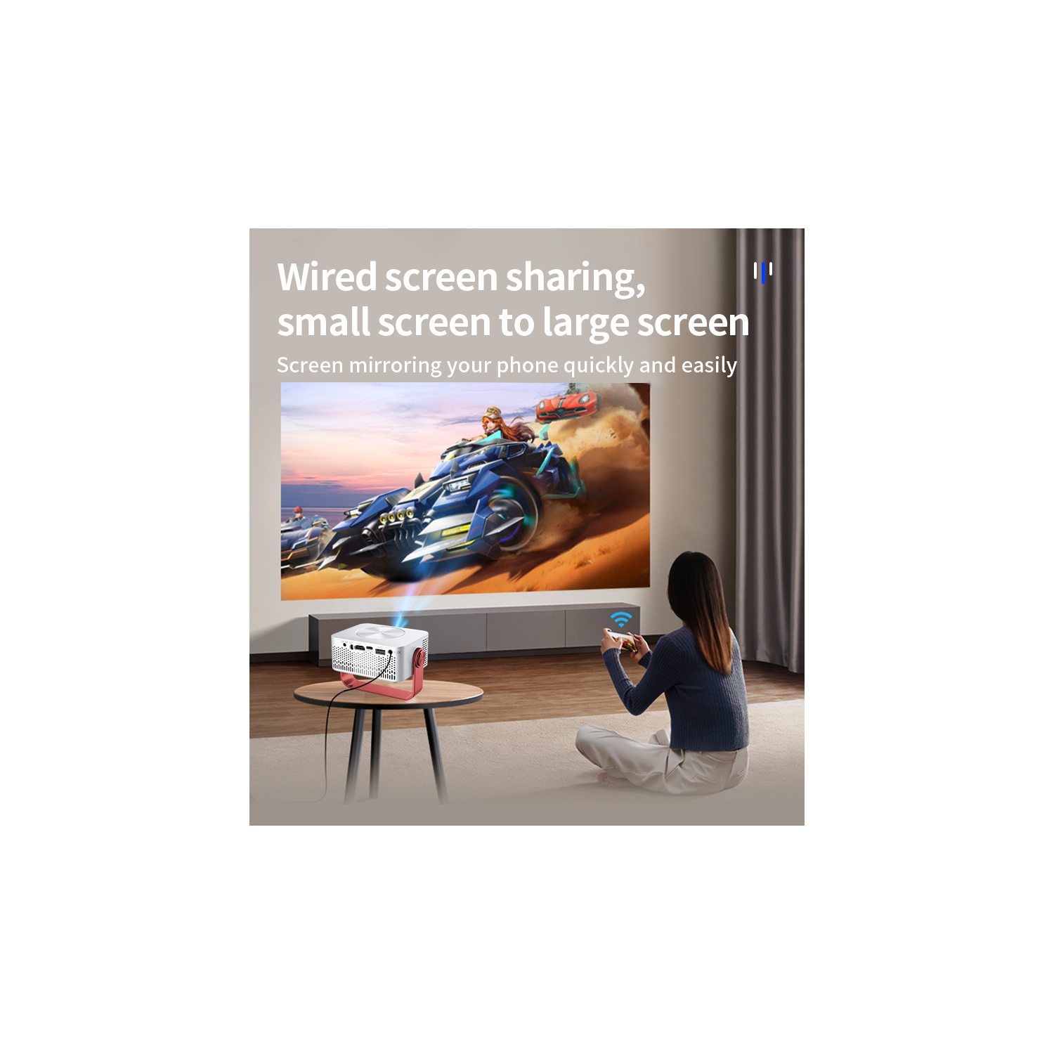 Home HD Portable Support 1080p Chargeur portable Mini projecteur de cinéma maison portatif d'extérieur - Noir